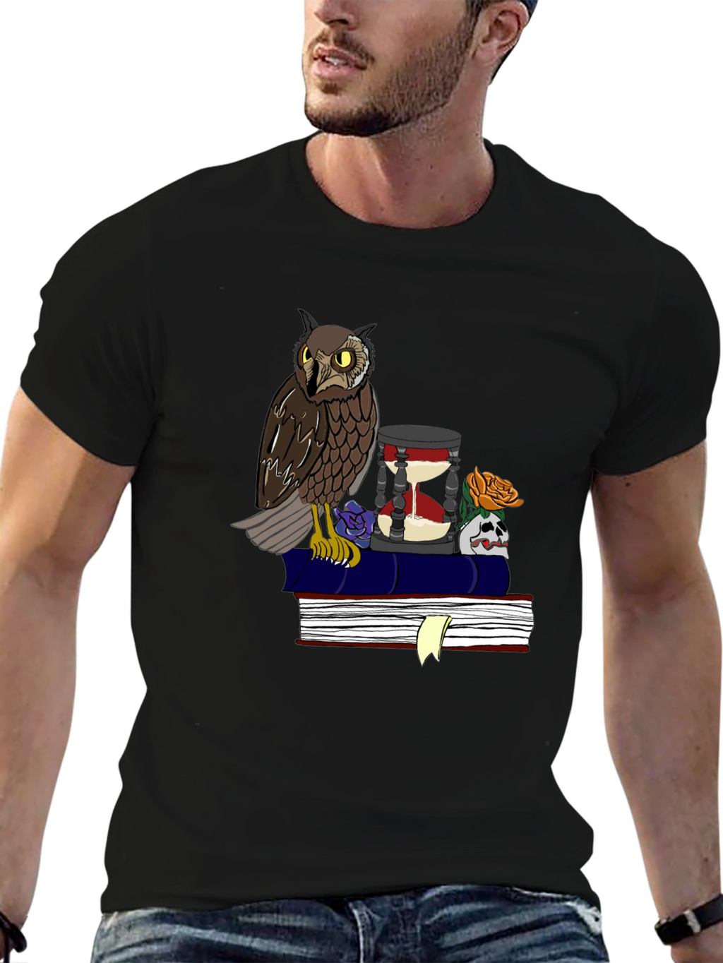 Owl and Hourglass Graphic T-Shirt