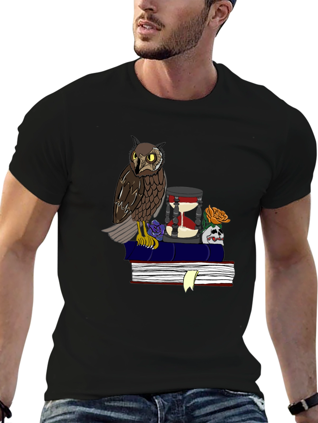 Owl and Hourglass Graphic T-Shirt