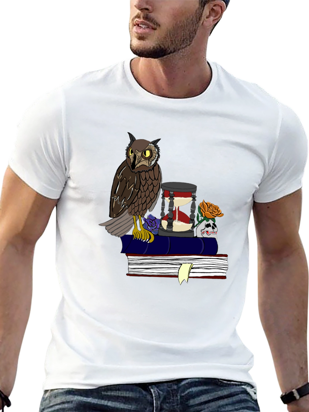 Owl and Hourglass Graphic T-Shirt