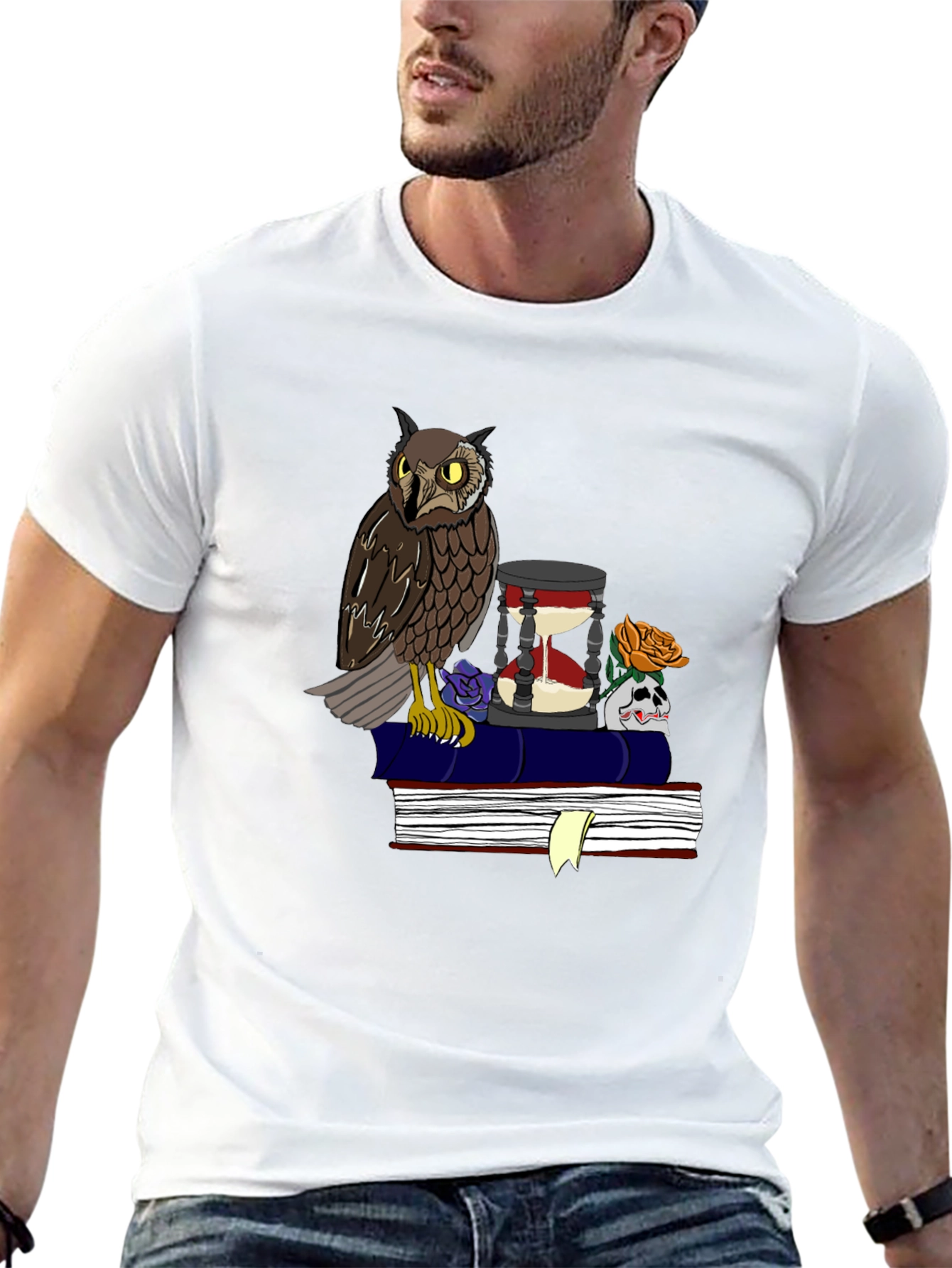 Owl and Hourglass Graphic T-Shirt