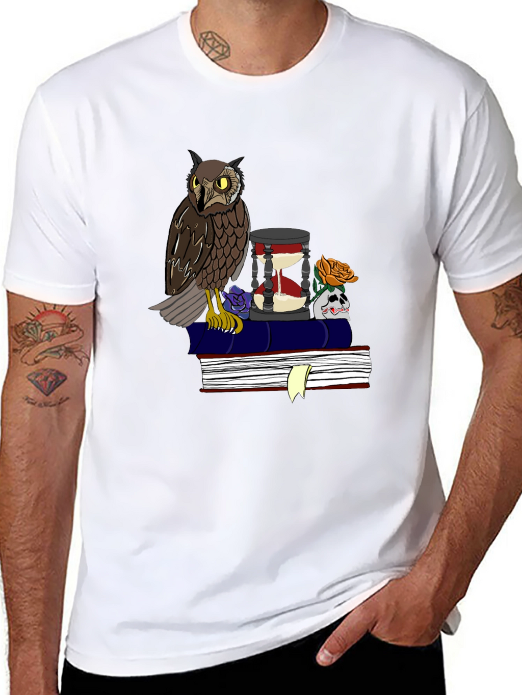 Owl and Hourglass Graphic T-Shirt