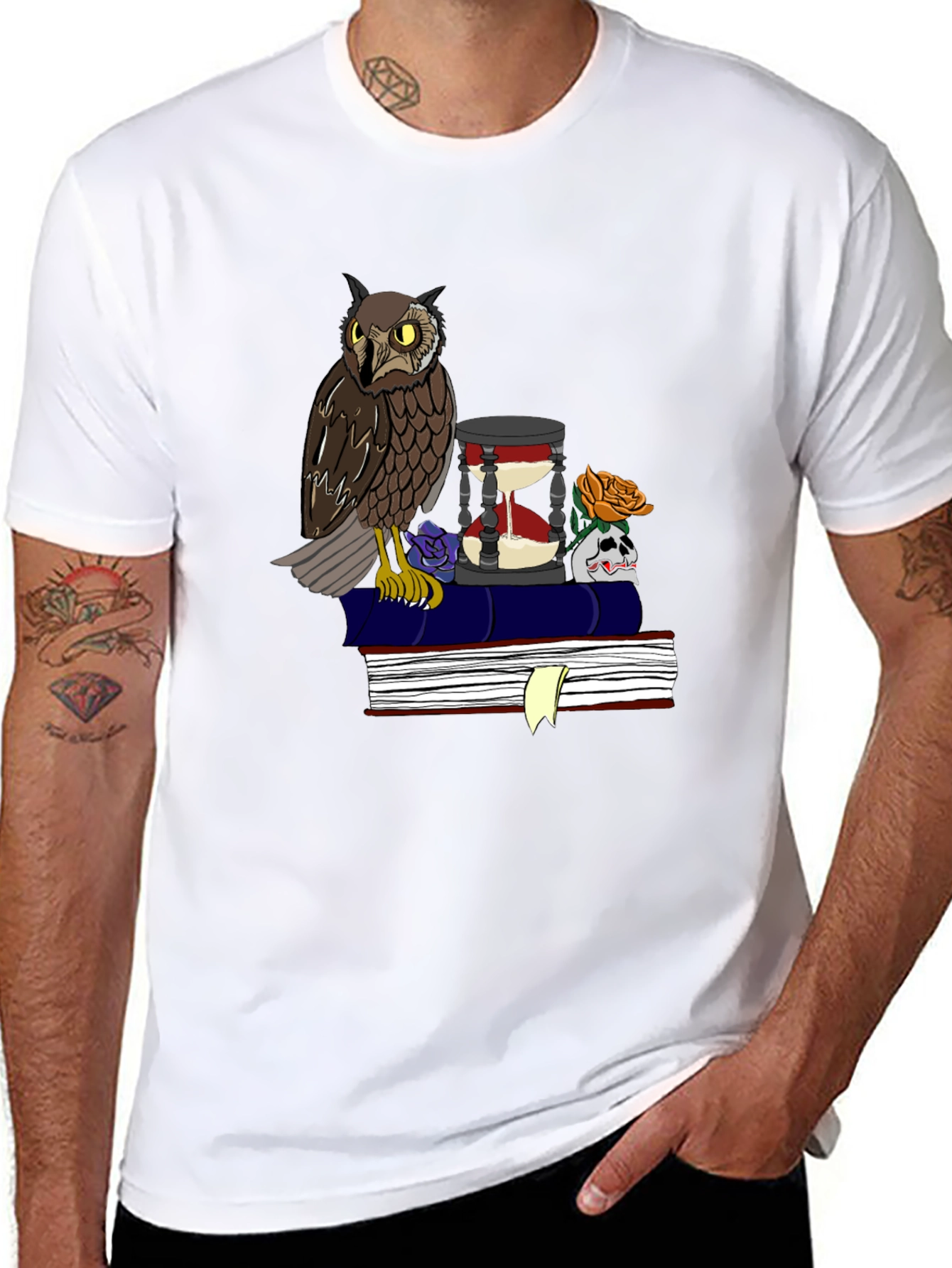 Owl and Hourglass Graphic T-Shirt