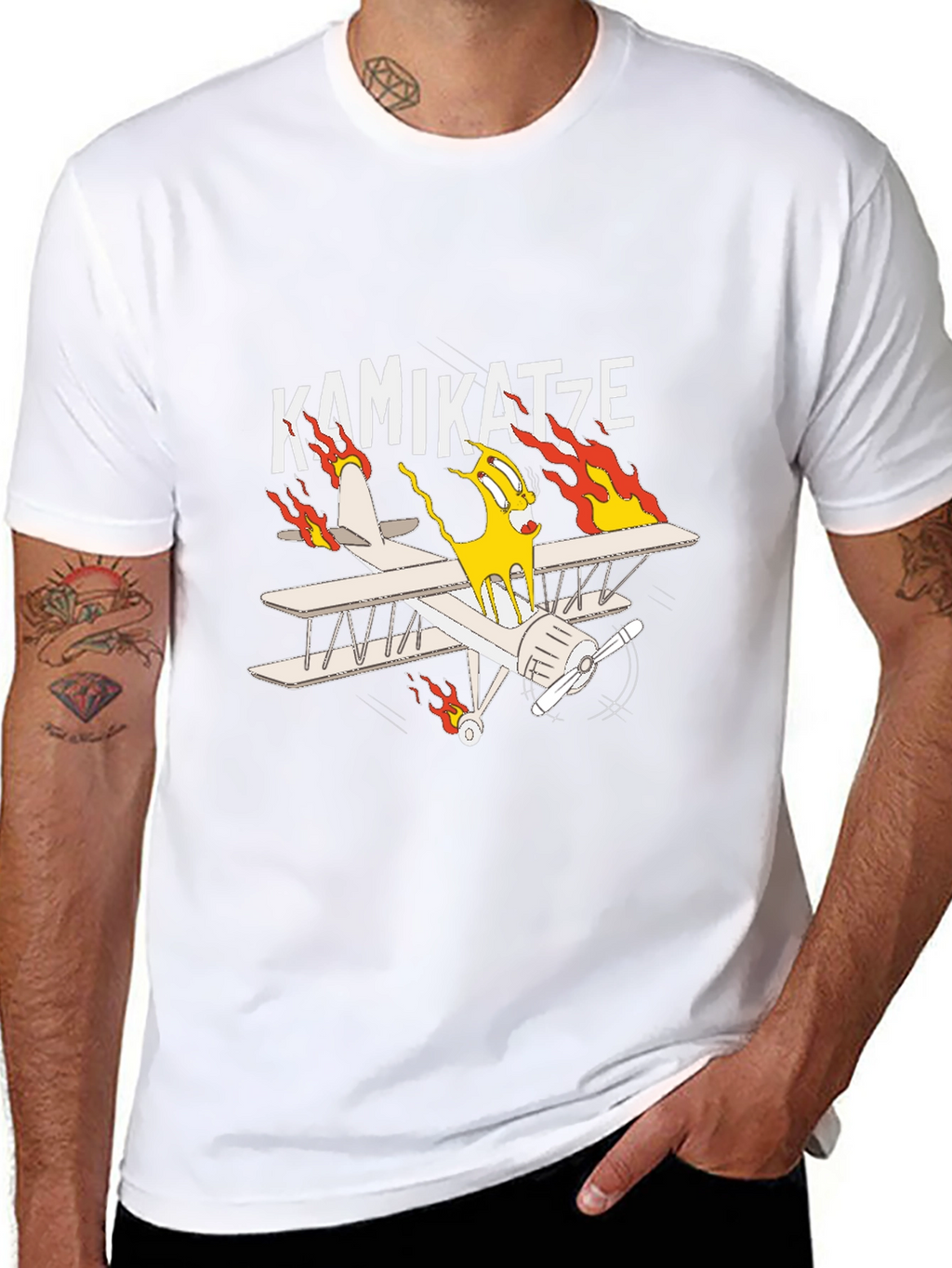 Kamikatze Cartoon Plane Graphic T-Shirt
