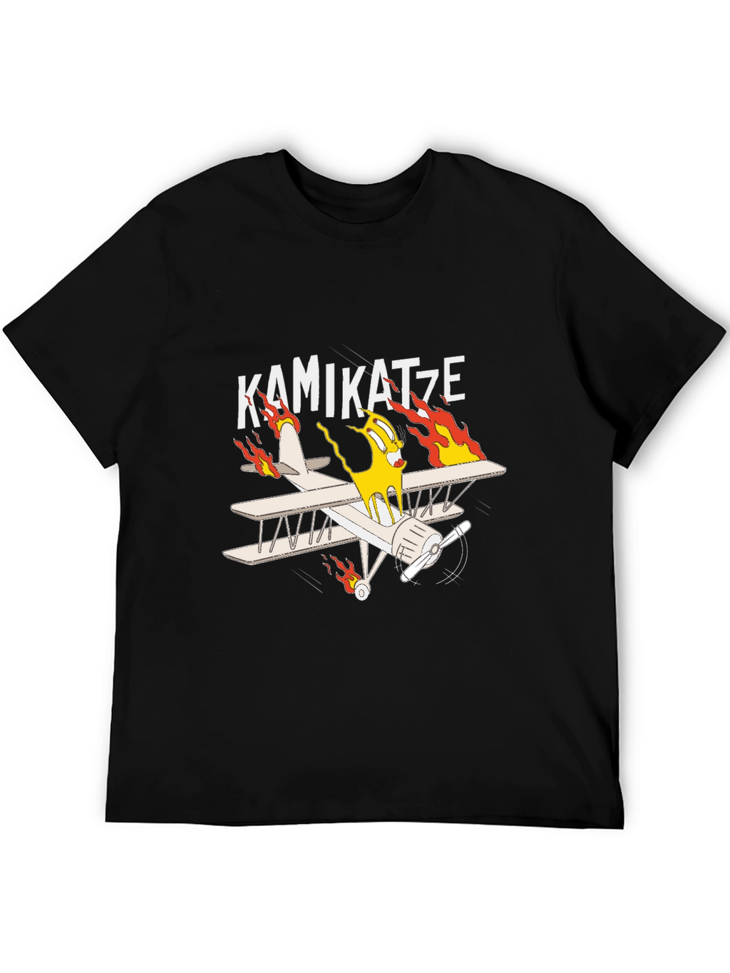 Kamikatze Cartoon Plane Graphic T-Shirt