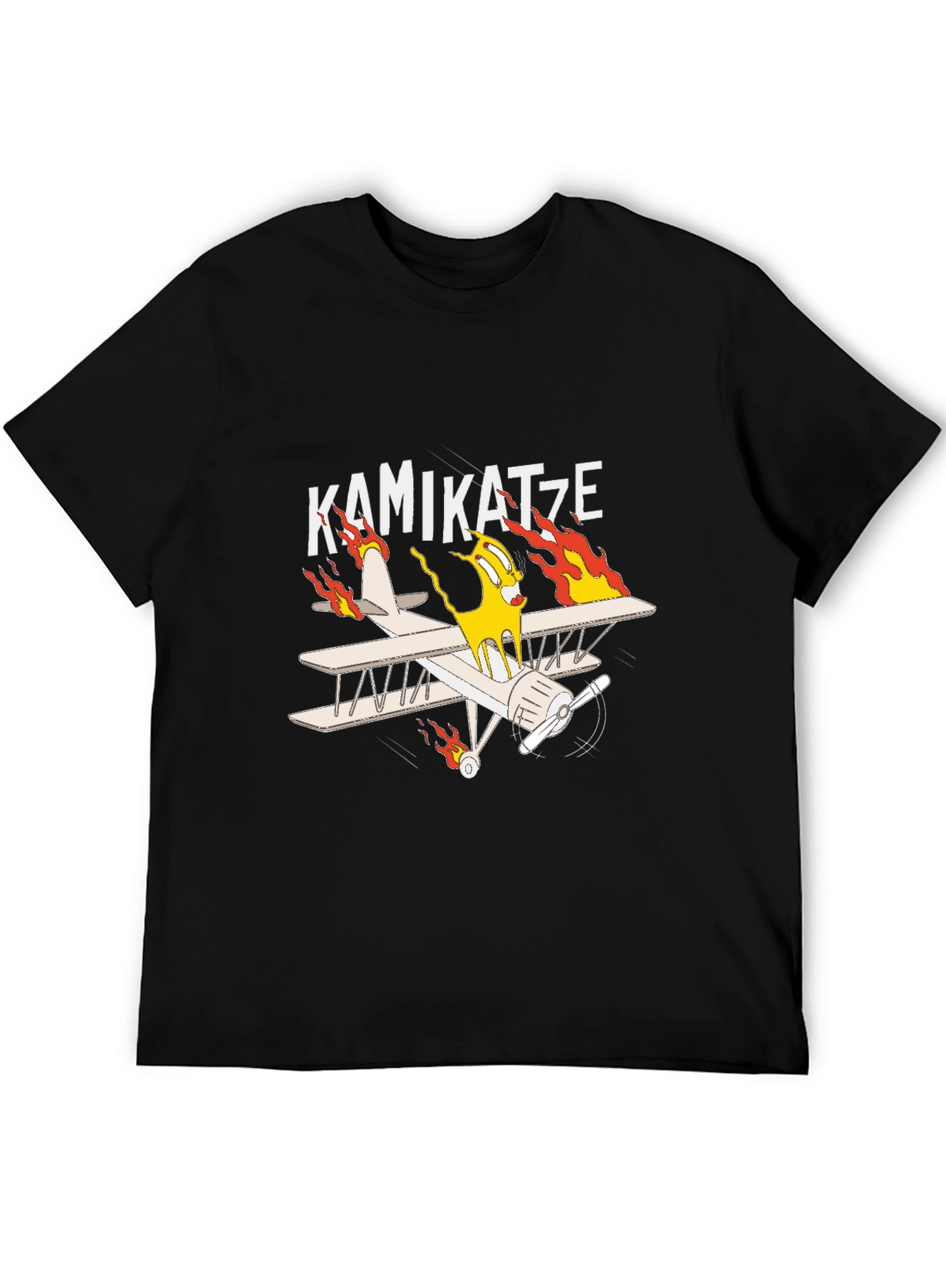 Kamikatze Cartoon Plane Graphic T-Shirt