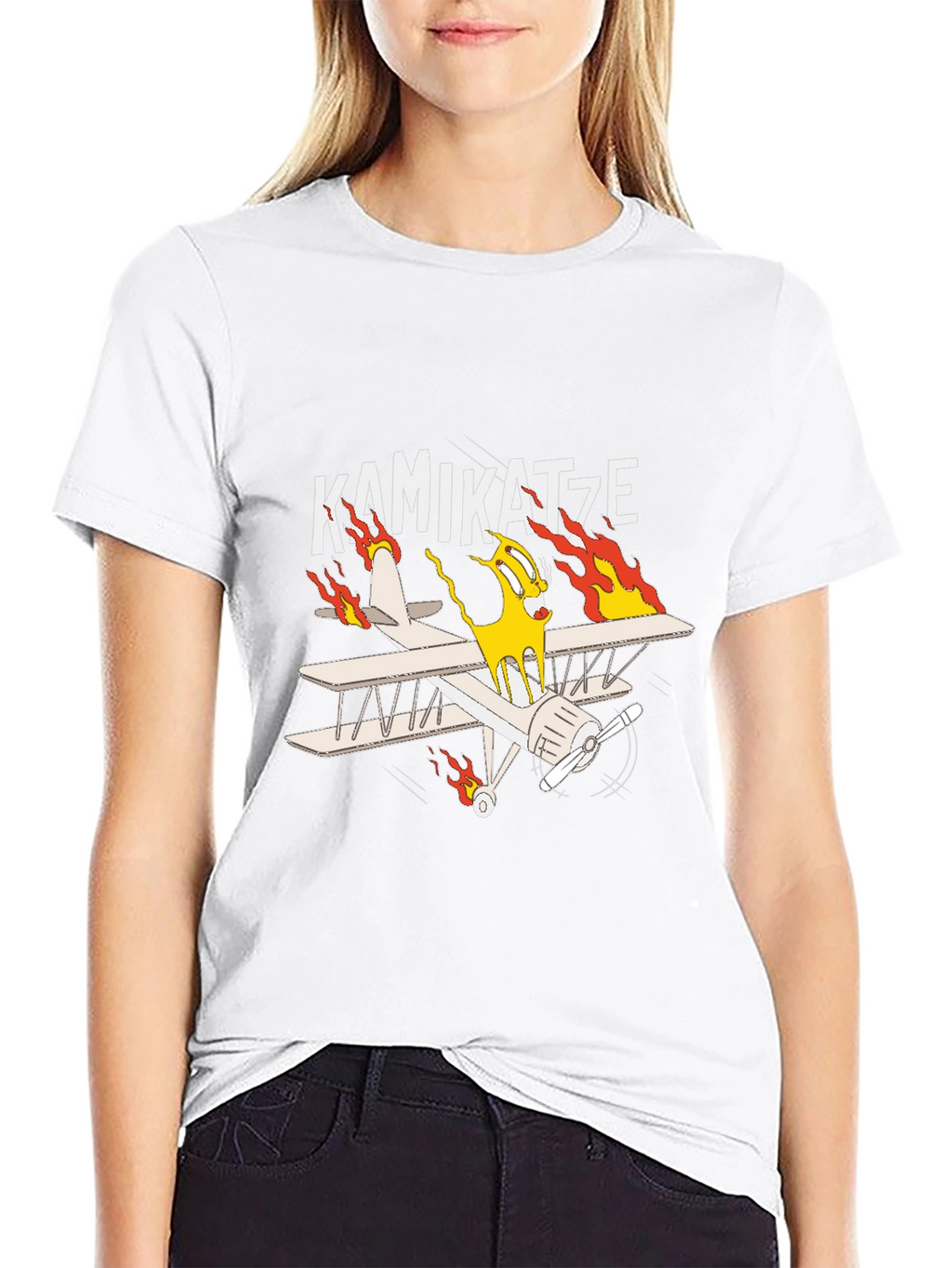Kamikatze Cartoon Plane Graphic T-Shirt