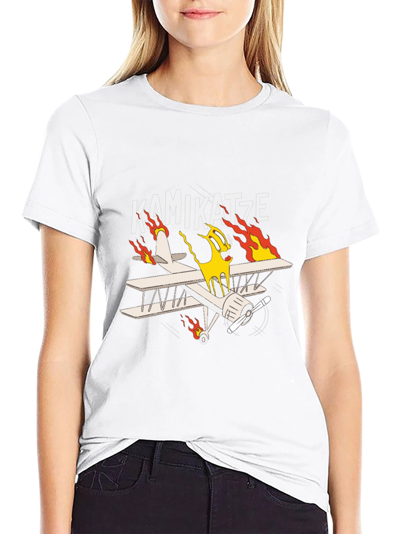 Kamikatze Cartoon Plane Graphic T-Shirt