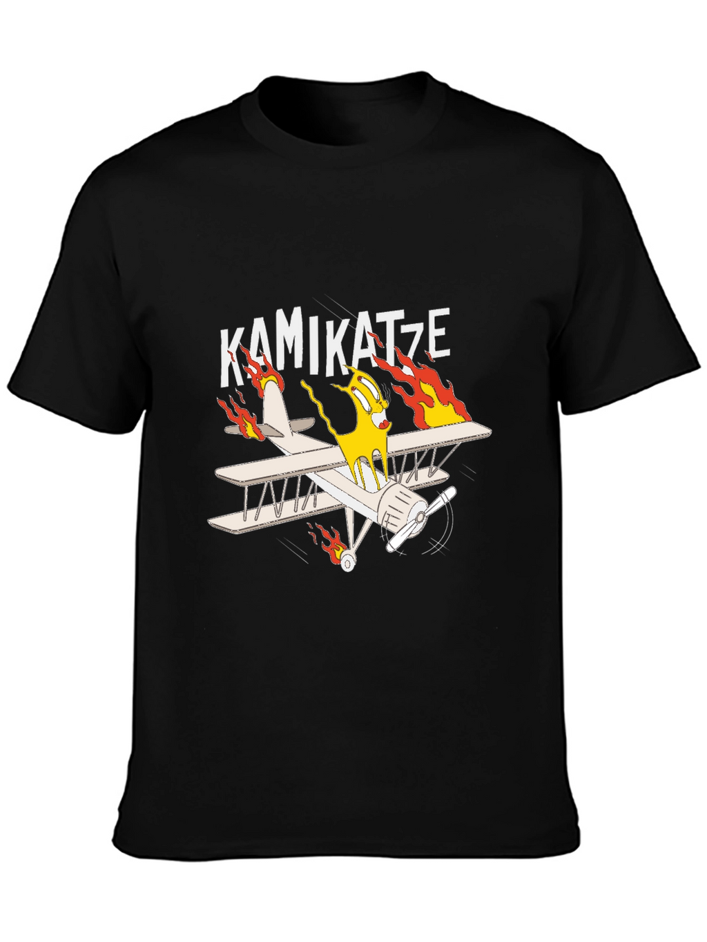 Kamikatze Cartoon Plane Graphic T-Shirt