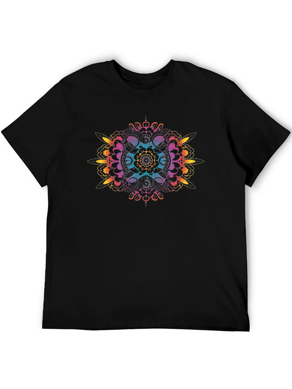 Rainbow Mandala Graphic Black T-Shirt