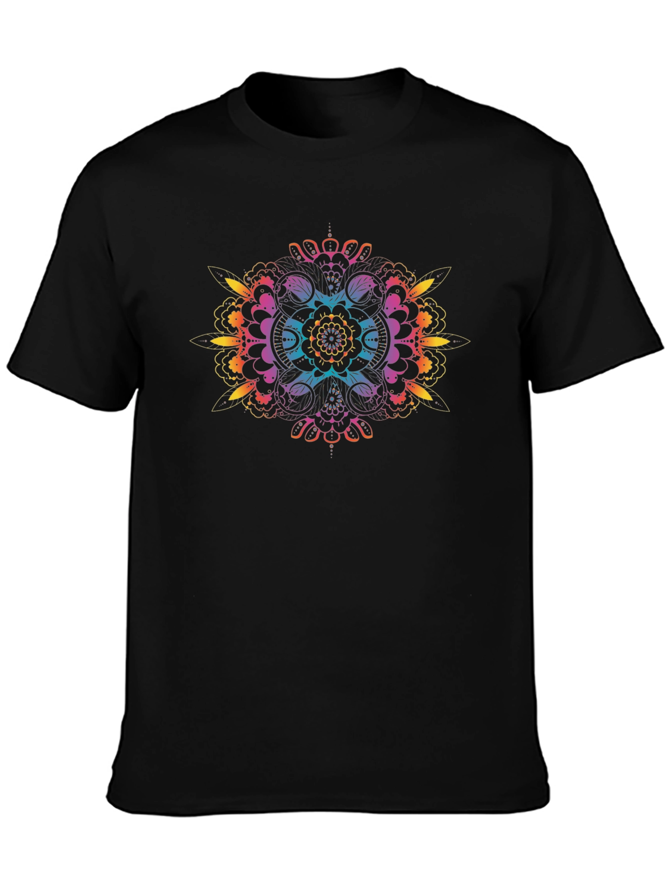 Rainbow Mandala Graphic Black T-Shirt