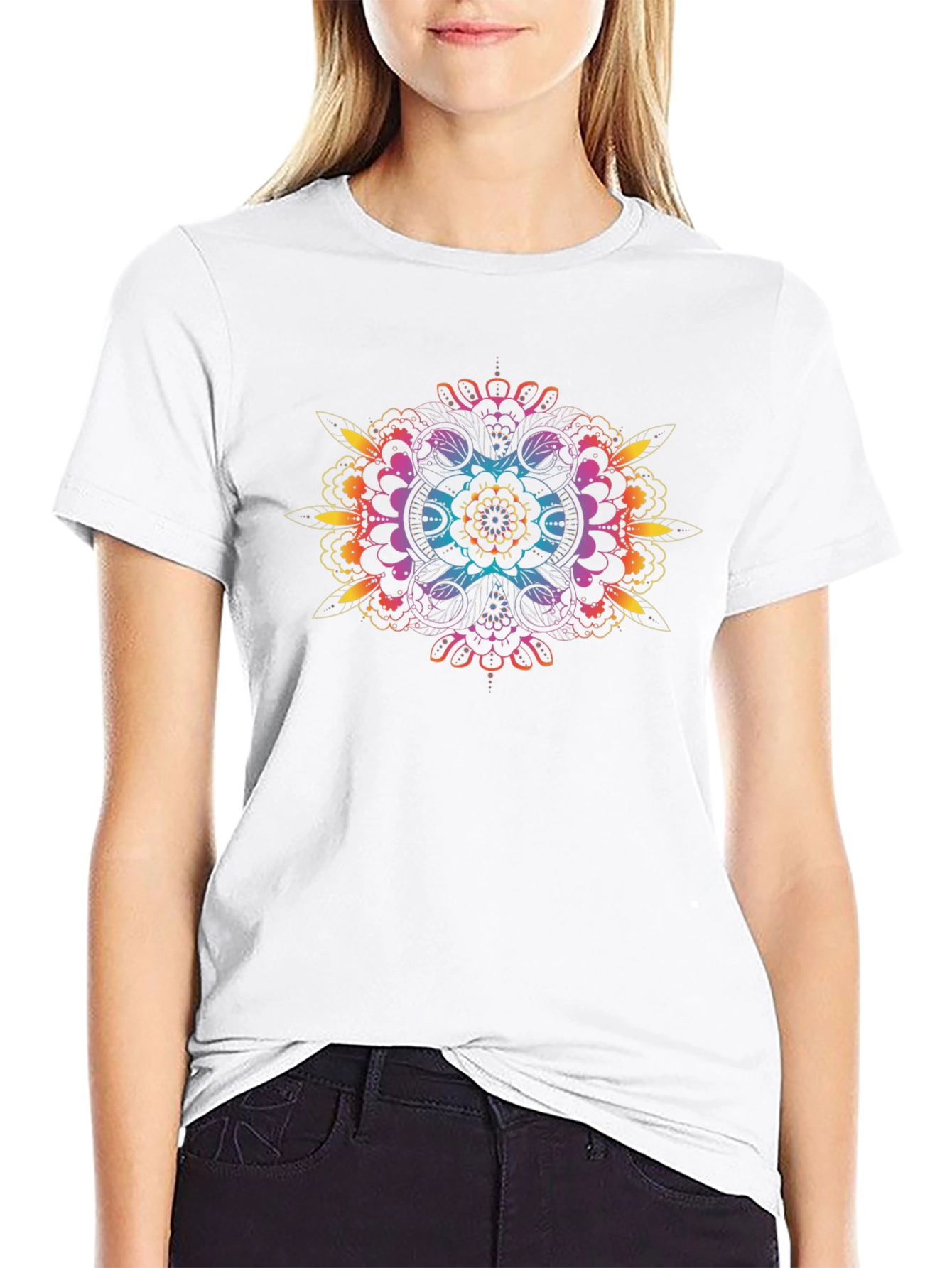 Rainbow Mandala Graphic Black T-Shirt