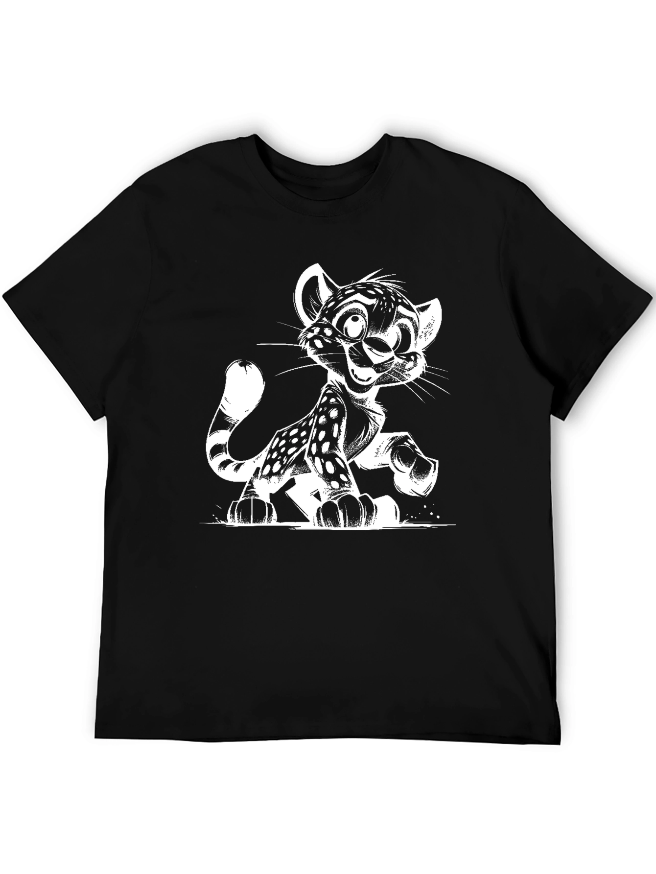Cartoon Leopard Graphic Black T-Shirt