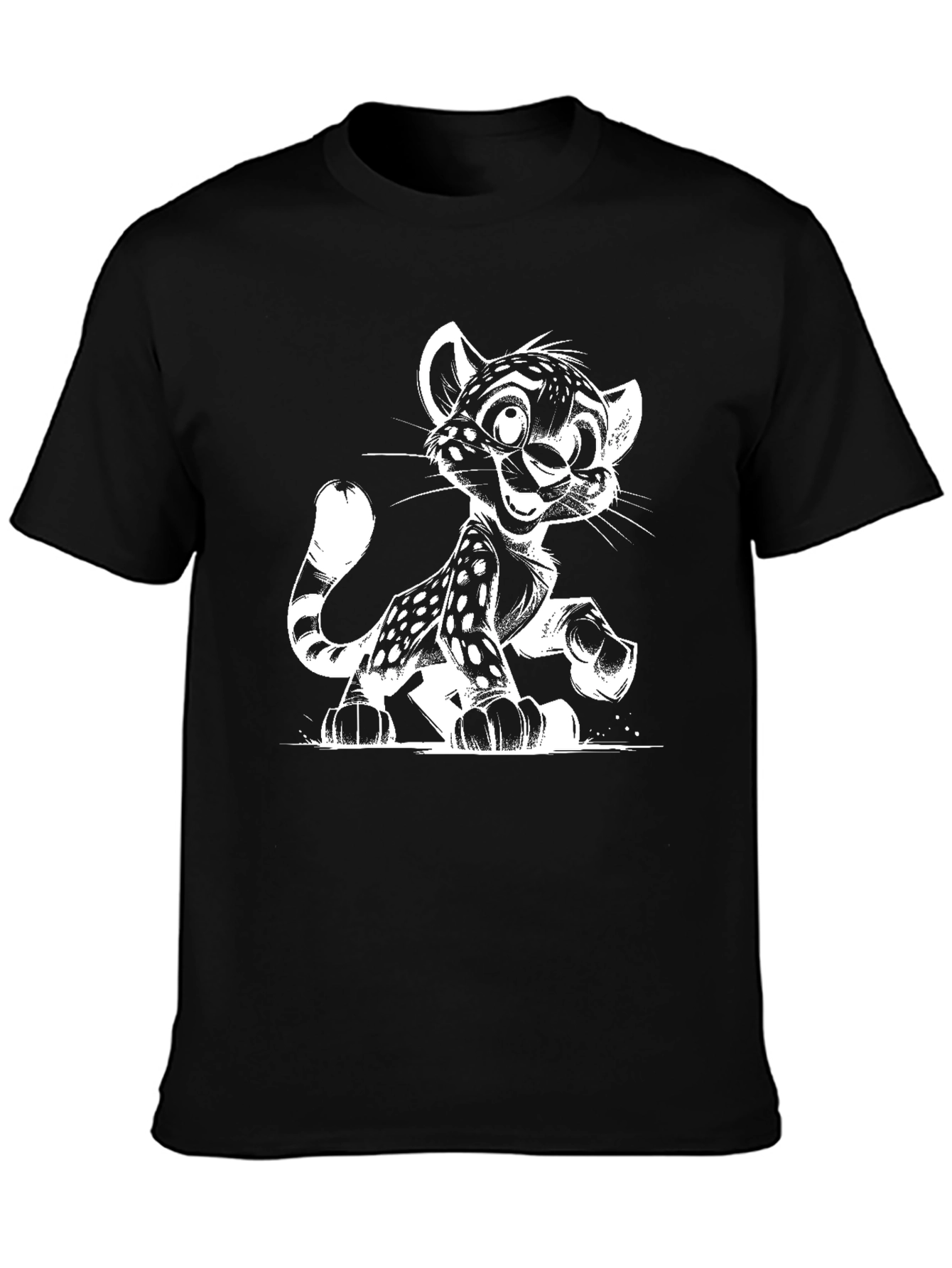 Cartoon Leopard Graphic Black T-Shirt