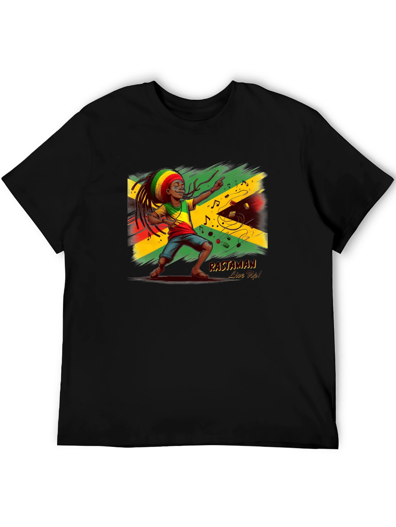 Rastaman Live Up! Black Graphic T-Shirt