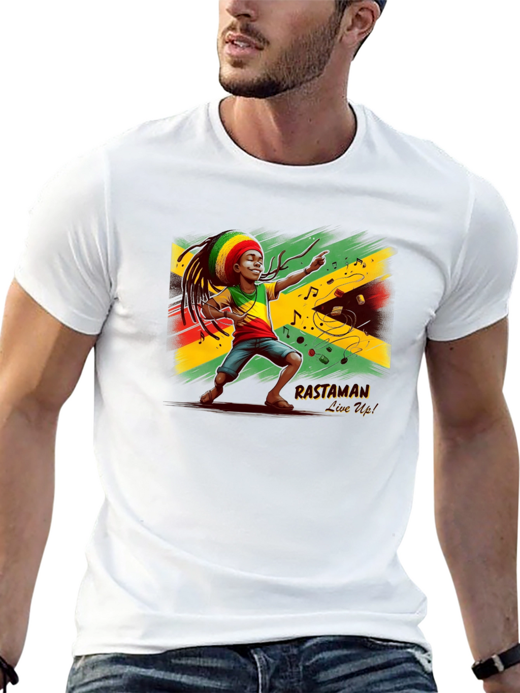 Rastaman Live Up! Black Graphic T-Shirt