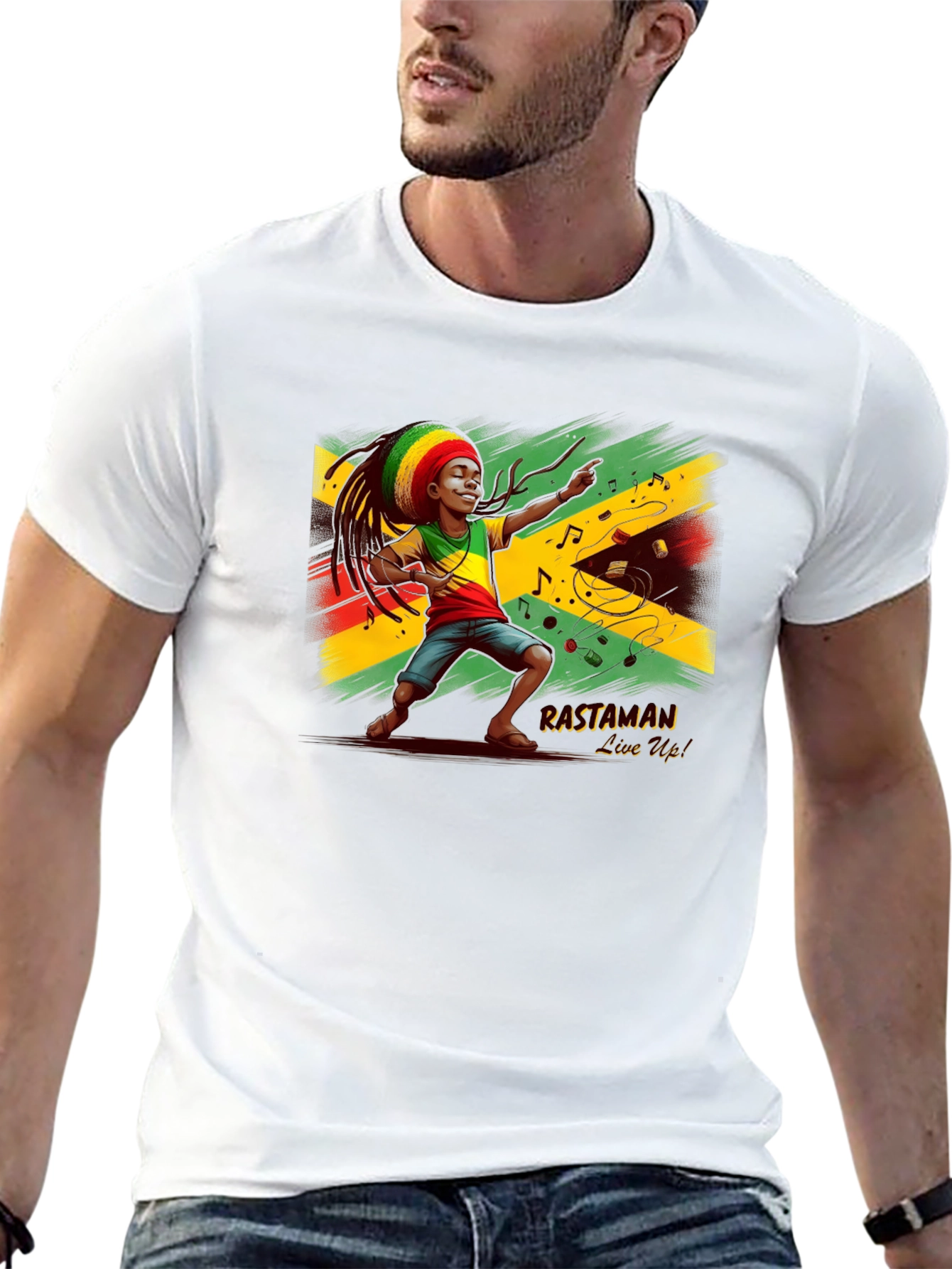 Rastaman Live Up! Black Graphic T-Shirt