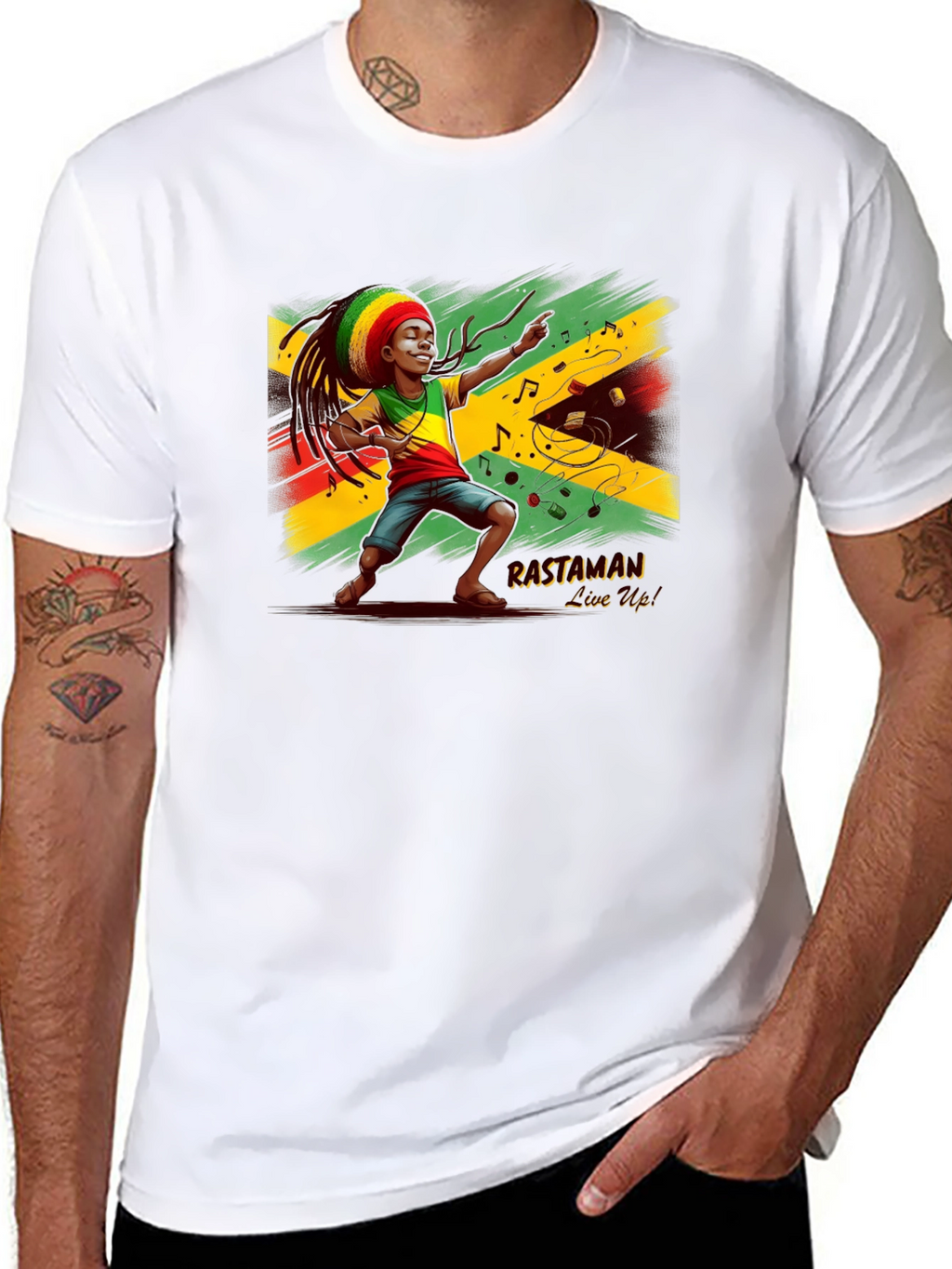 Rastaman Live Up! Black Graphic T-Shirt