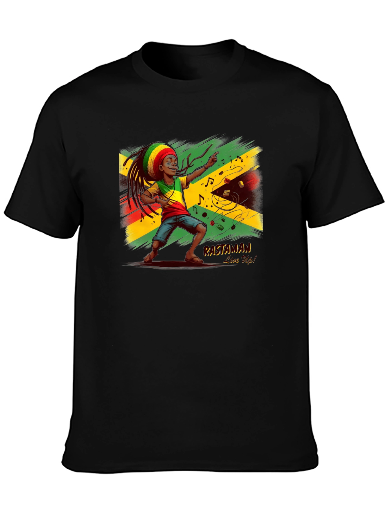 Rastaman Live Up! Black Graphic T-Shirt