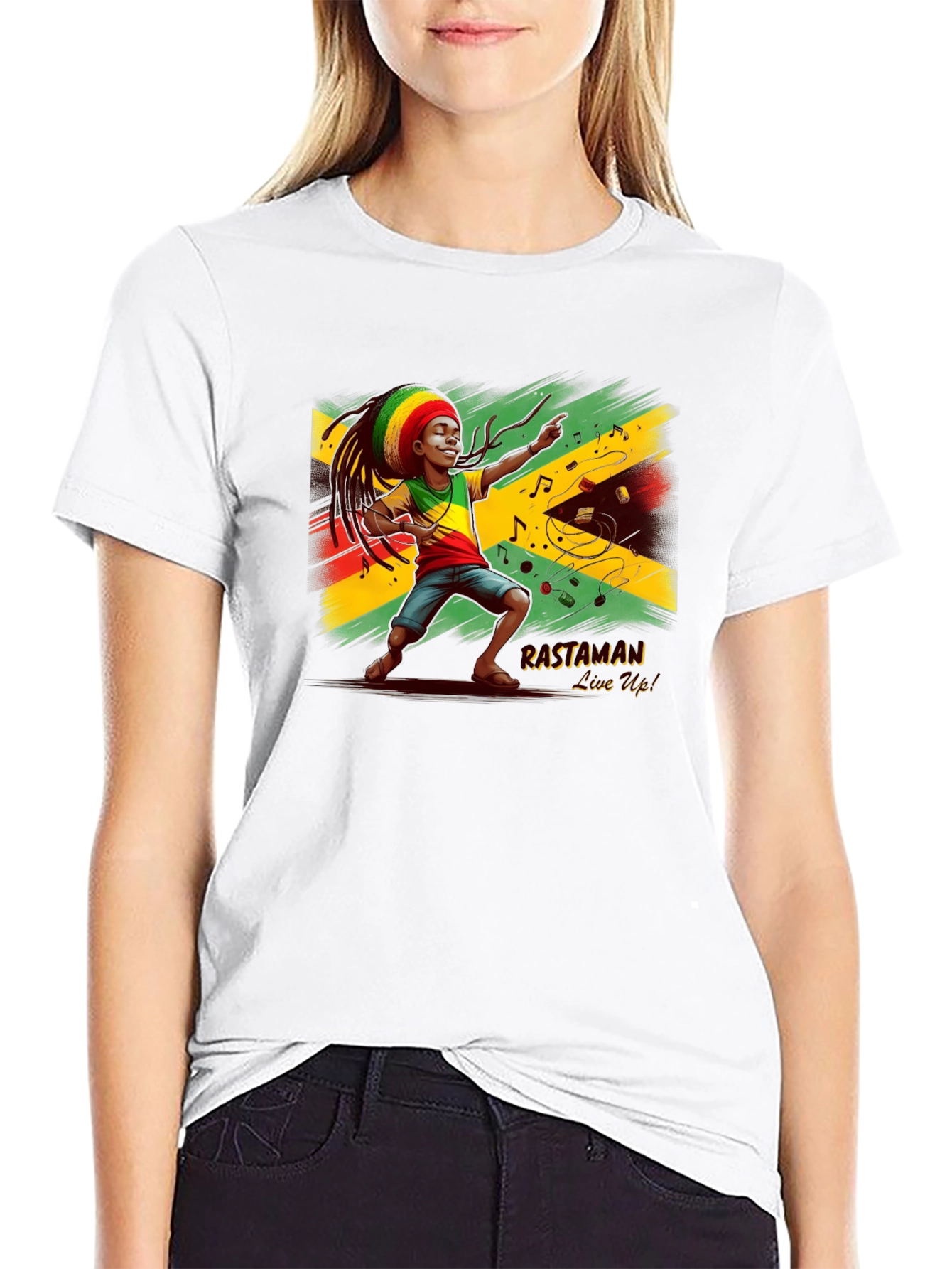 Rastaman Live Up! Black Graphic T-Shirt