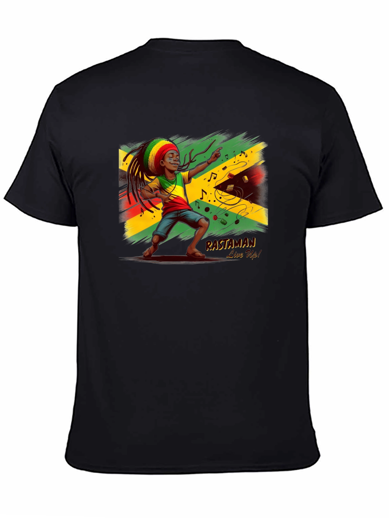 Rastaman Live Up! Black Graphic T-Shirt