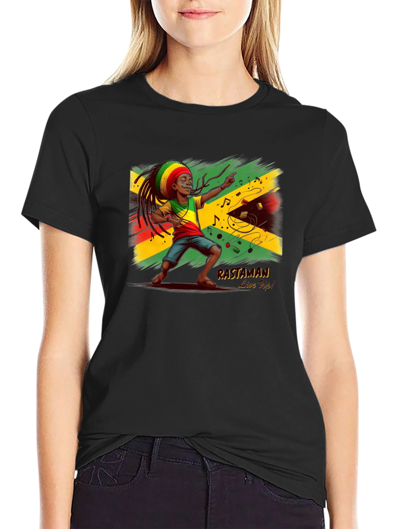 Rastaman Live Up! Black Graphic T-Shirt