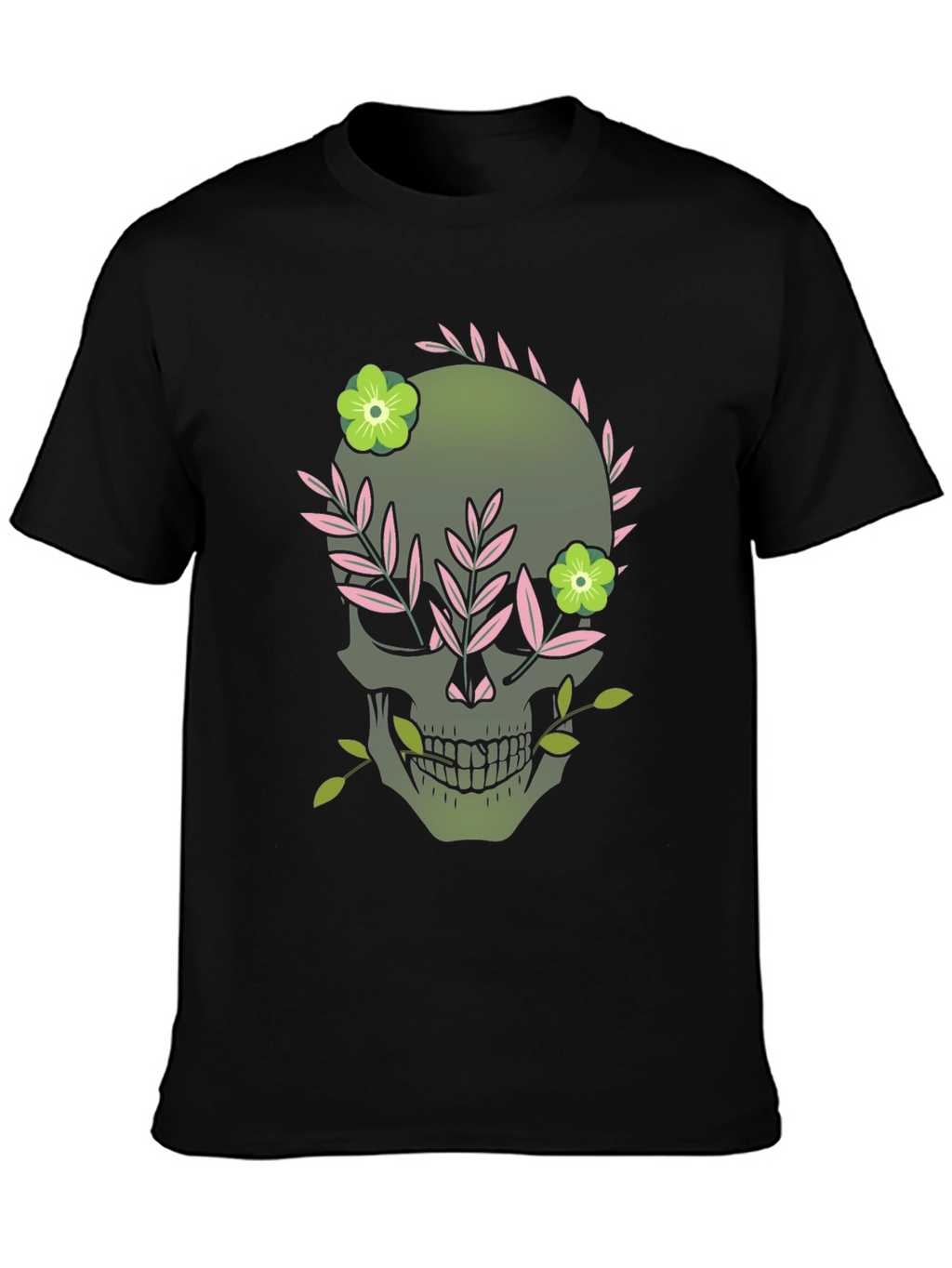 Floral Skull Graphic Tee - Dark Style