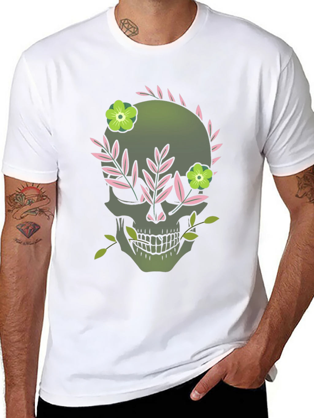 Floral Skull Graphic Tee - Dark Style