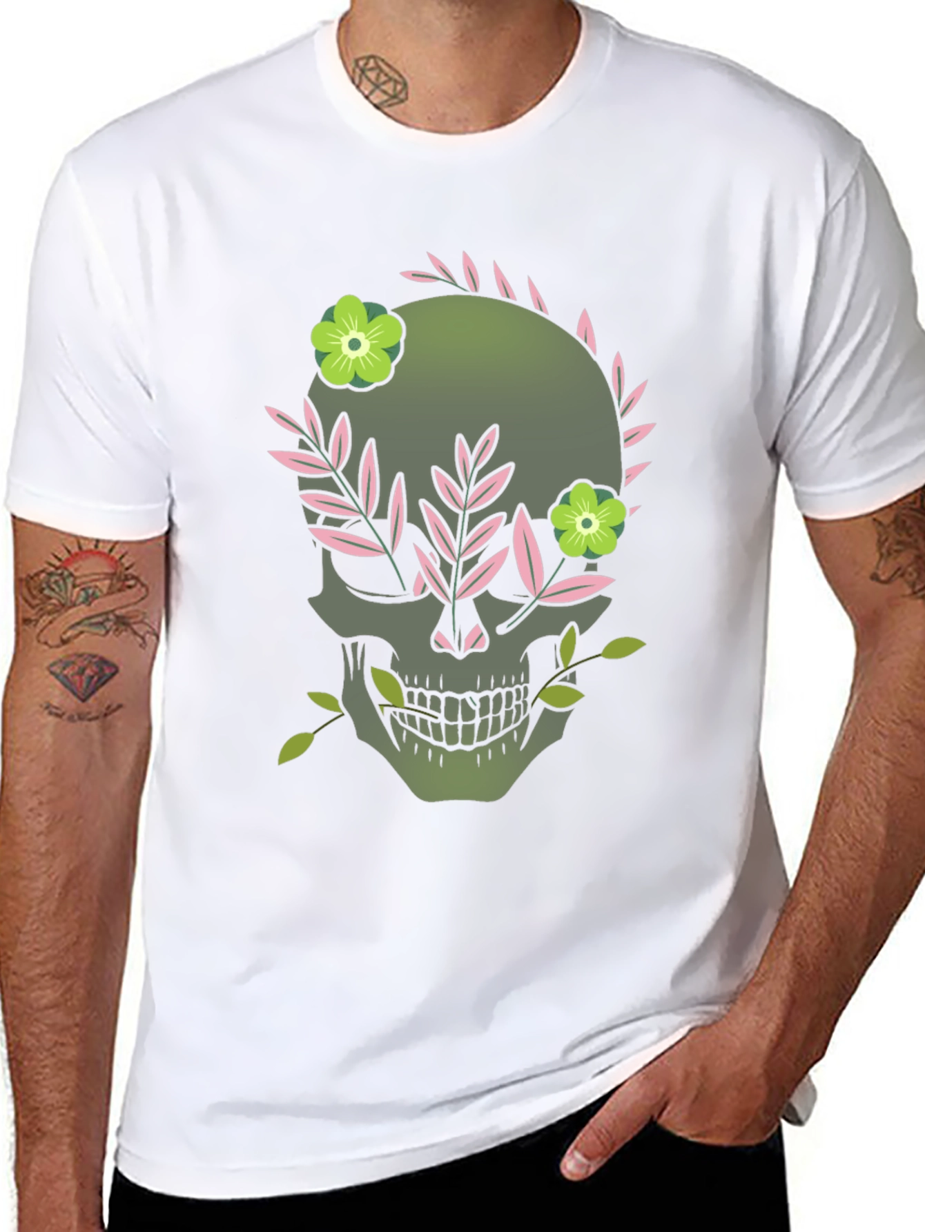 Floral Skull Graphic Tee - Dark Style
