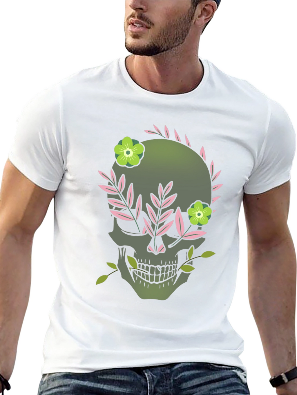 Floral Skull Graphic Tee - Dark Style