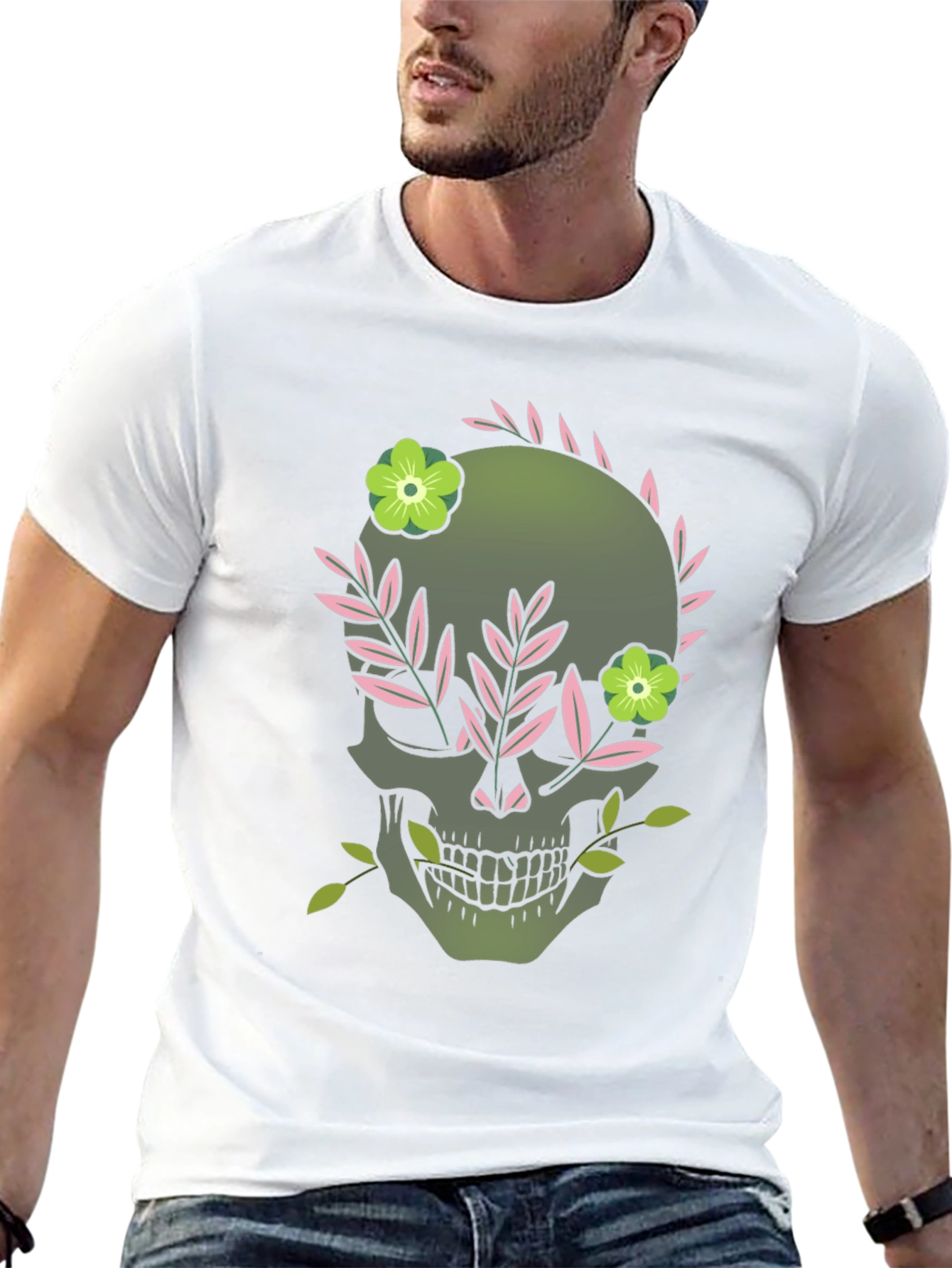 Floral Skull Graphic Tee - Dark Style