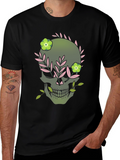 Floral Skull Graphic Tee - Dark Style
