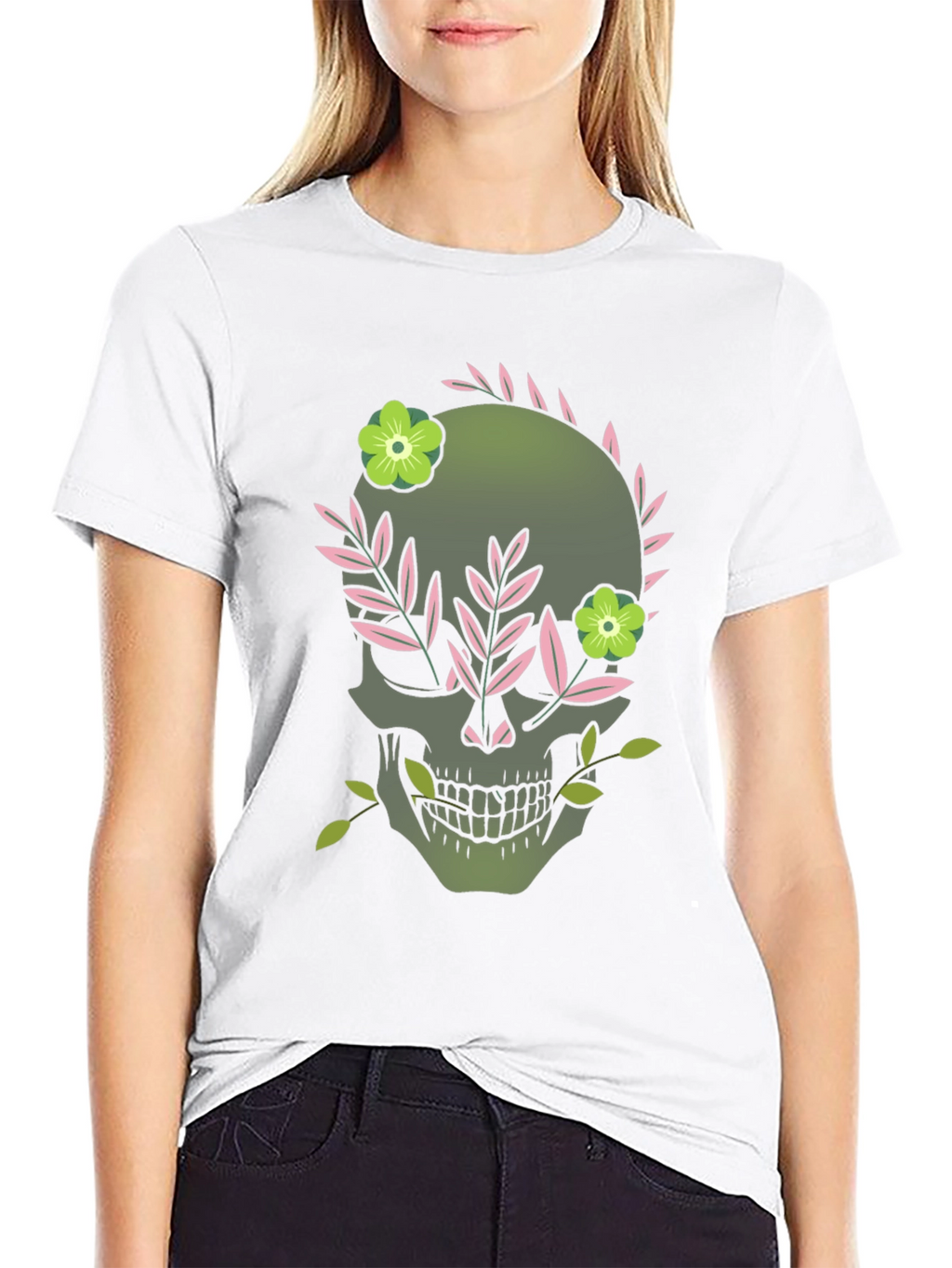 Floral Skull Graphic Tee - Dark Style