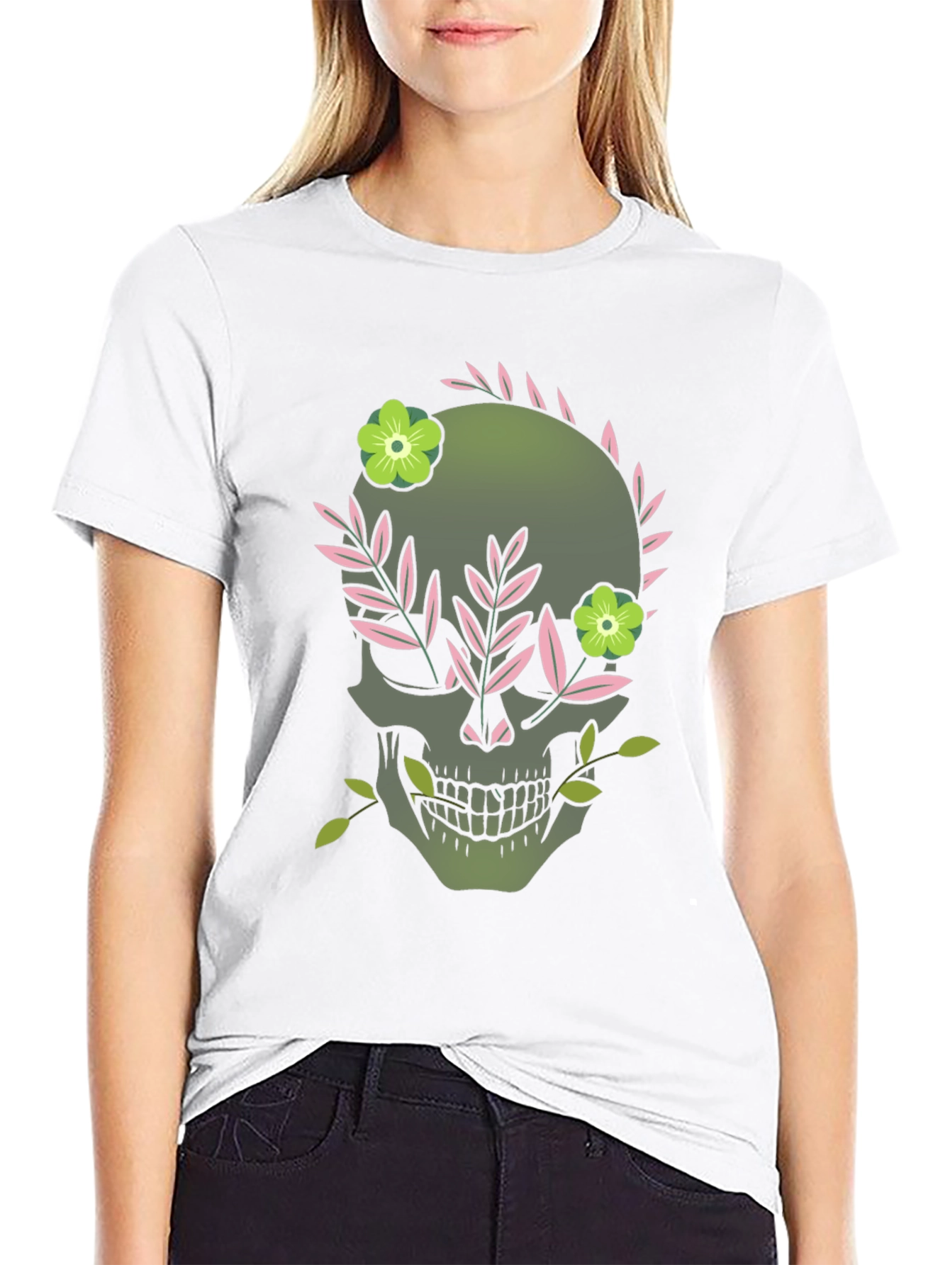Floral Skull Graphic Tee - Dark Style
