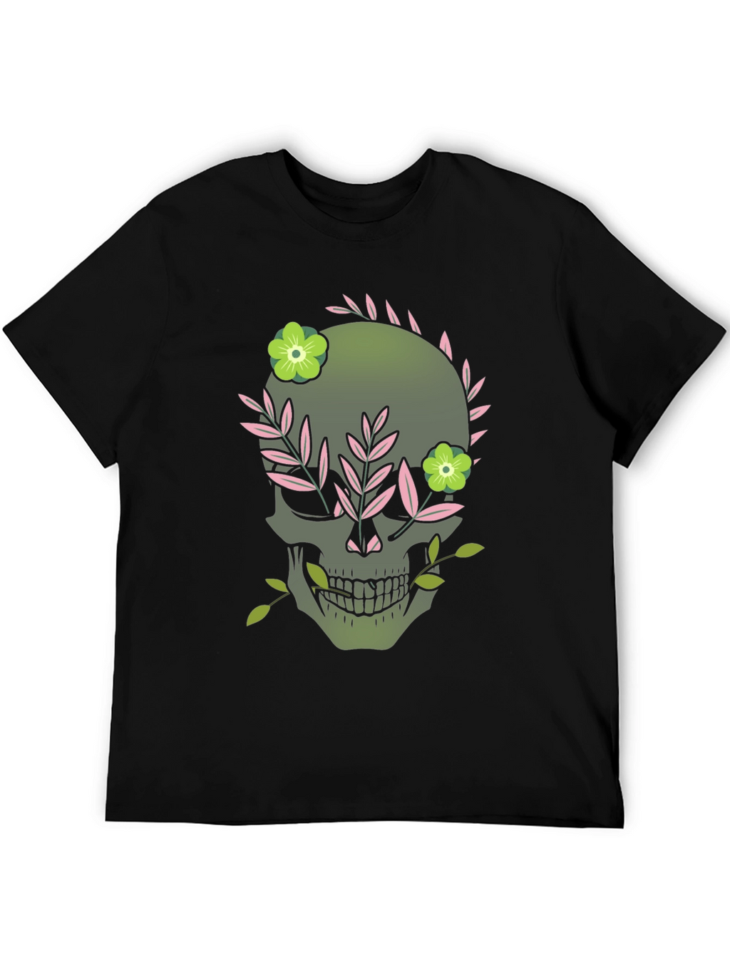 Floral Skull Graphic Tee - Dark Style