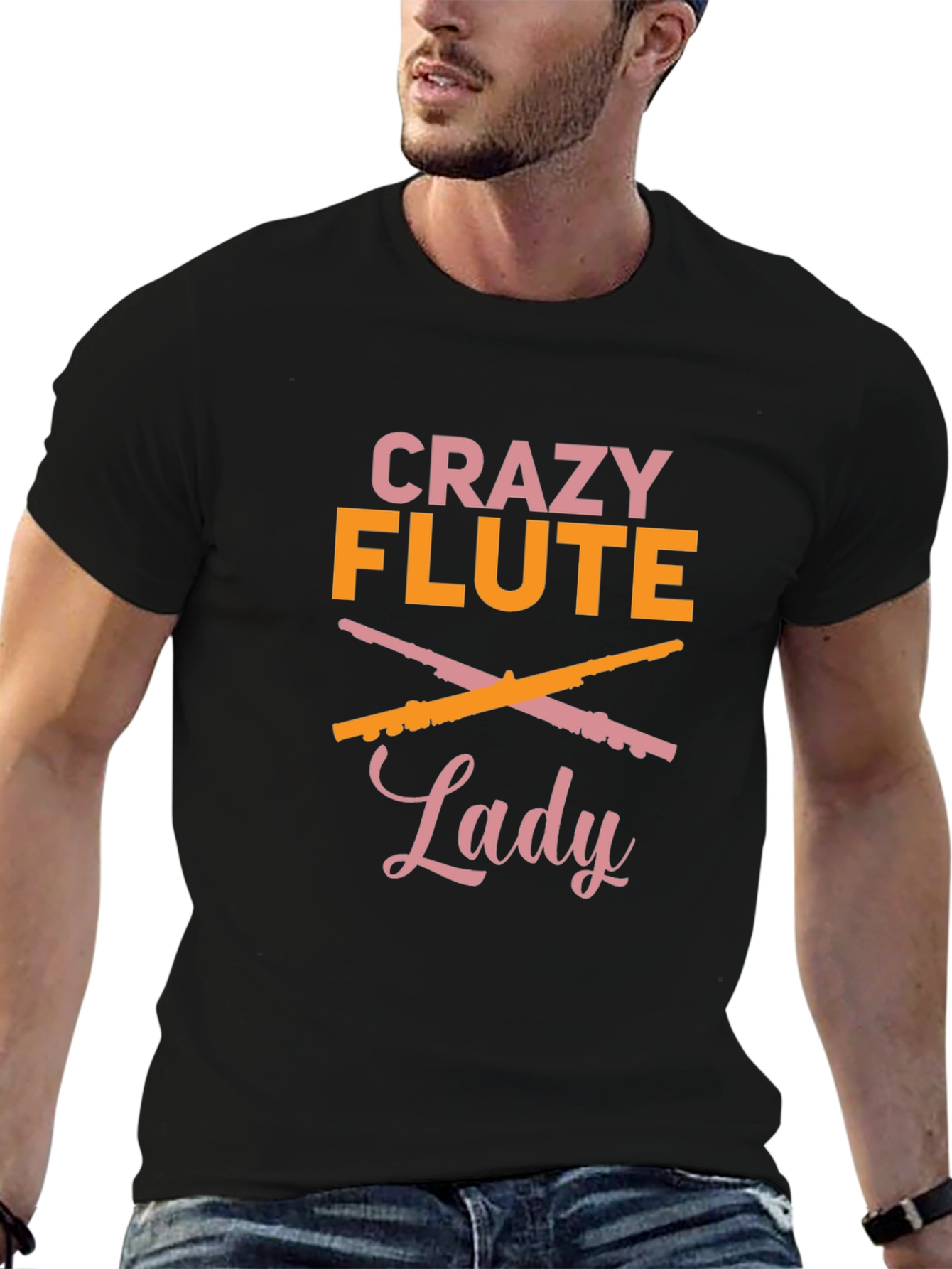 Crazy Flute Lady Graphic Tee - Music Lover Shirt