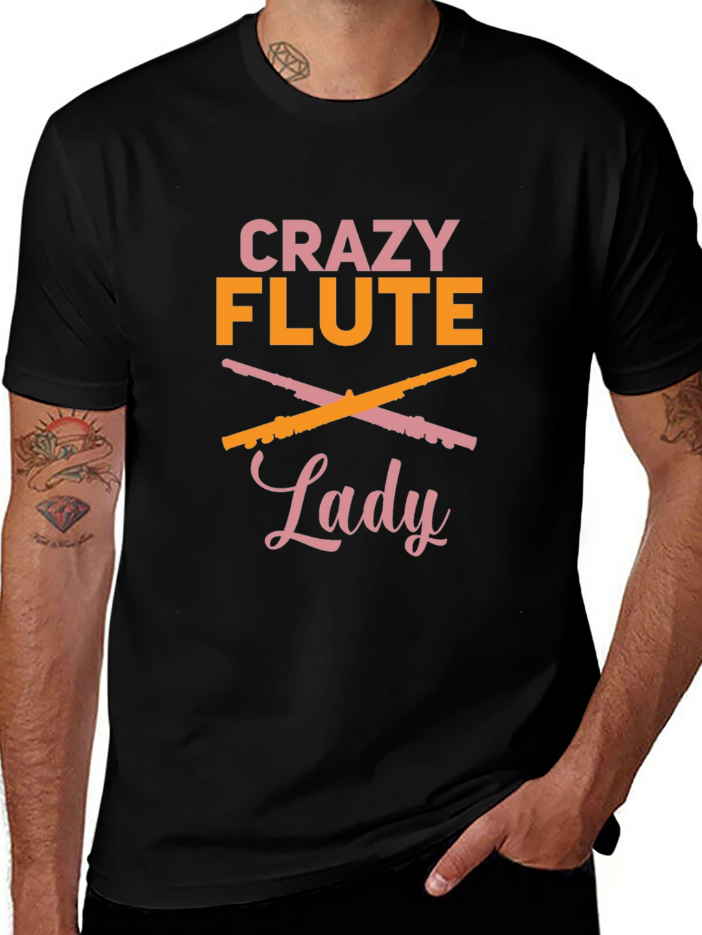 Crazy Flute Lady Graphic Tee - Music Lover Shirt