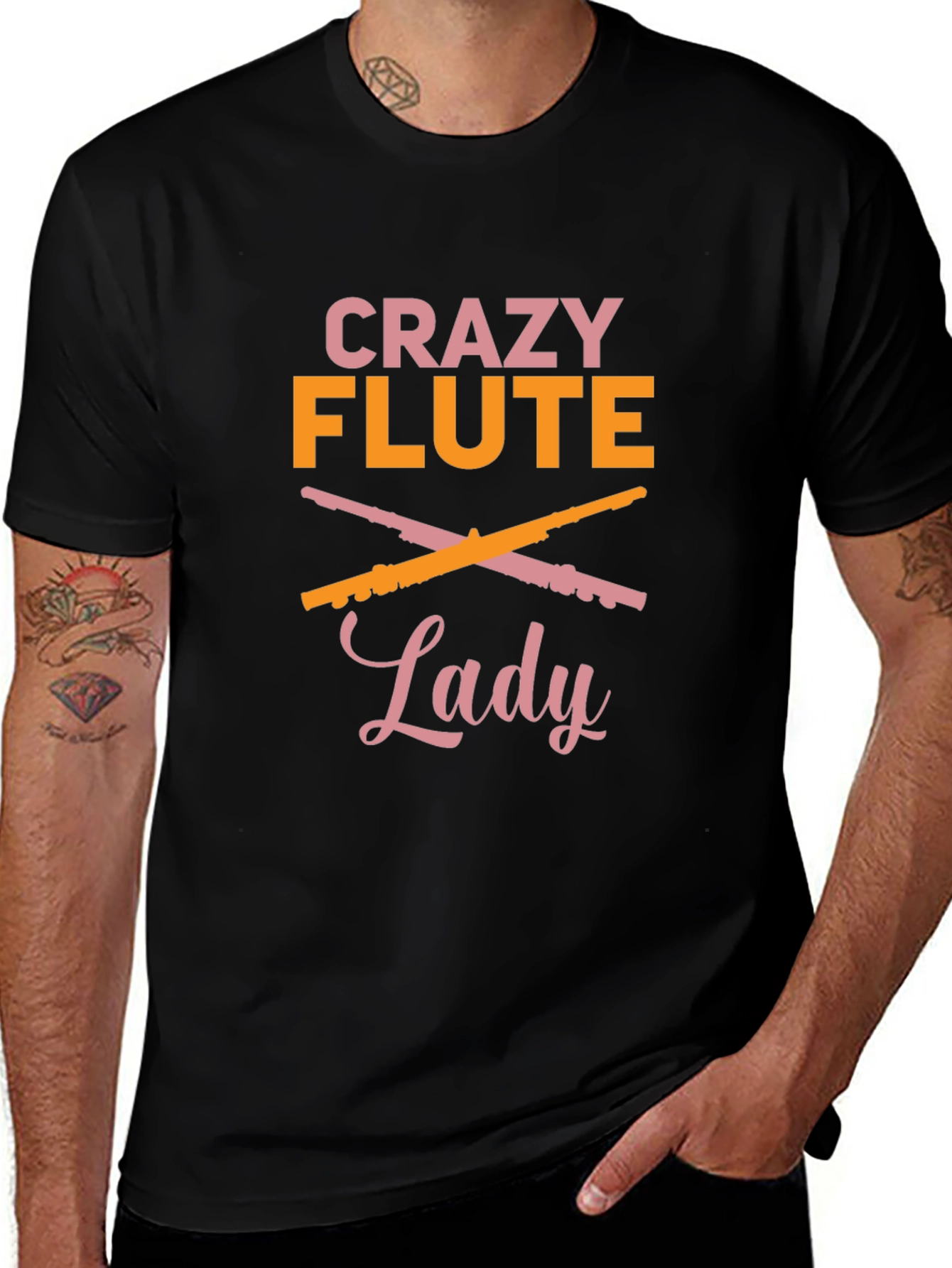 Crazy Flute Lady Graphic Tee - Music Lover Shirt