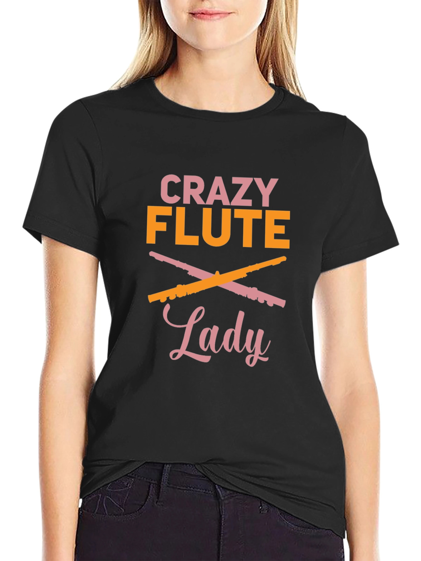 Crazy Flute Lady Graphic Tee - Music Lover Shirt