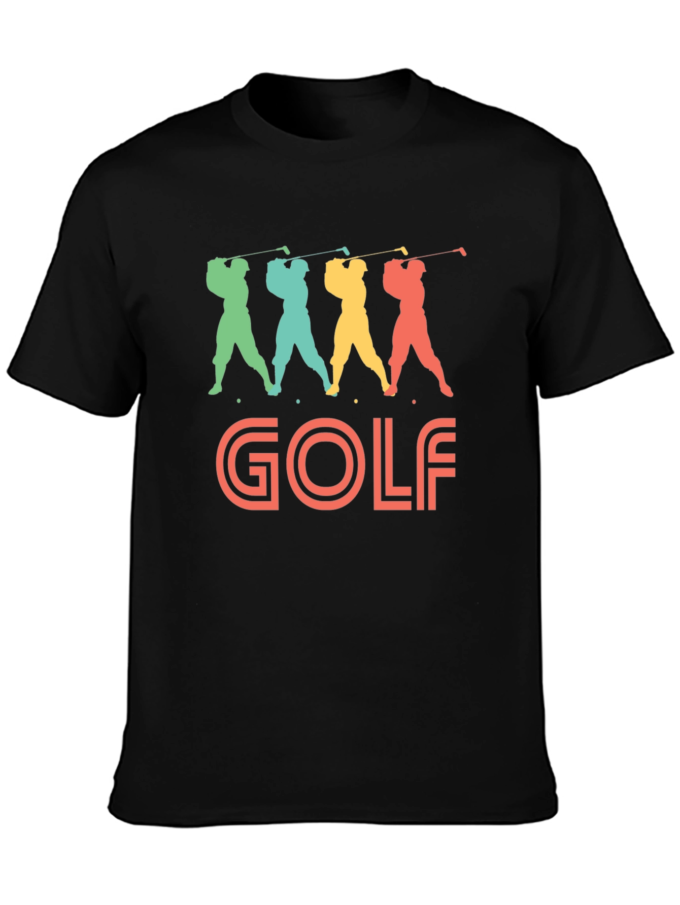 Retro Golf T-Shirt: Colorful Swinging Golfer Design