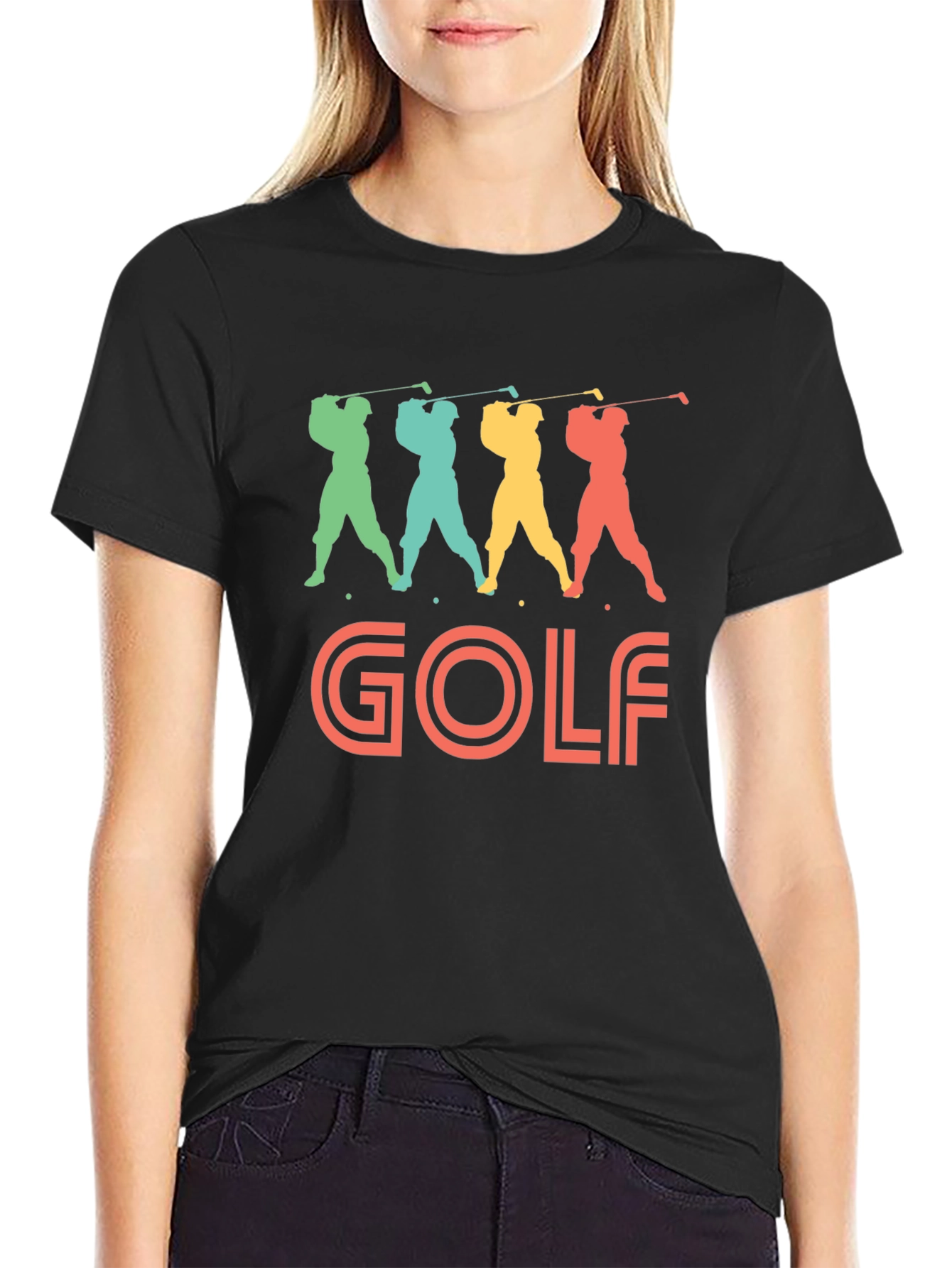 Retro Golf T-Shirt: Colorful Swinging Golfer Design