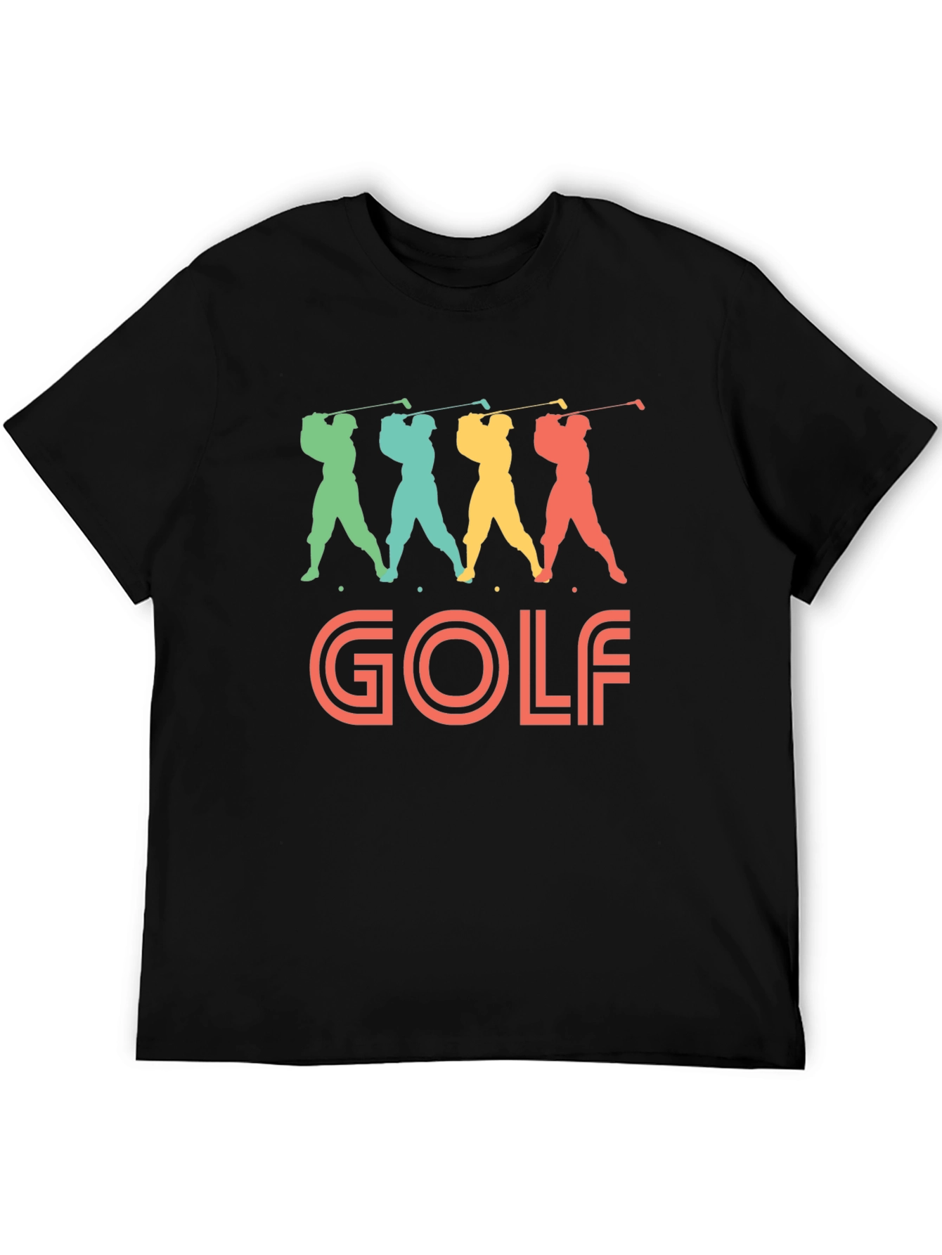 Retro Golf T-Shirt: Colorful Swinging Golfer Design
