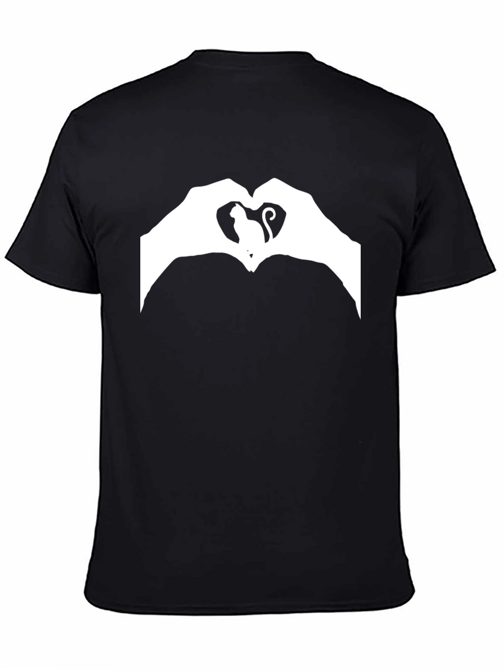 Cat Heart Hands Graphic T-Shirt - Black