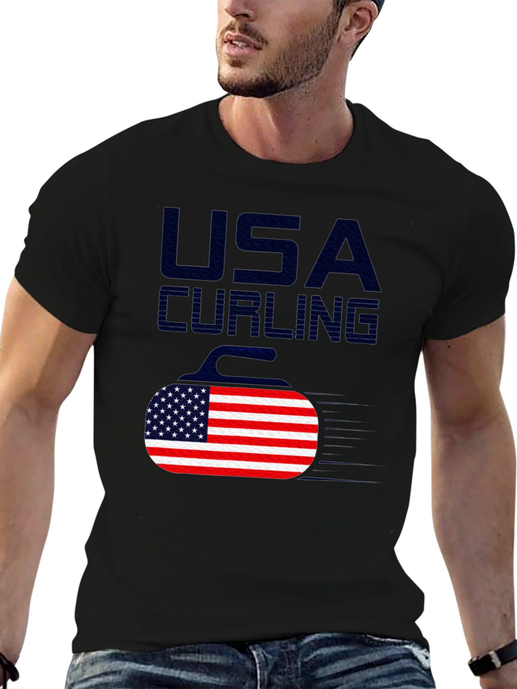 USA Curling T-Shirt - American Flag Design