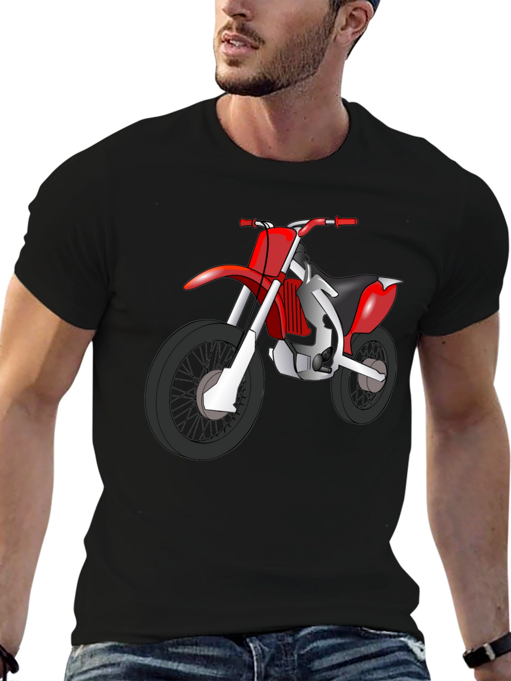 Dirt Bike Graphic Tee - Black Cotton T-Shirt