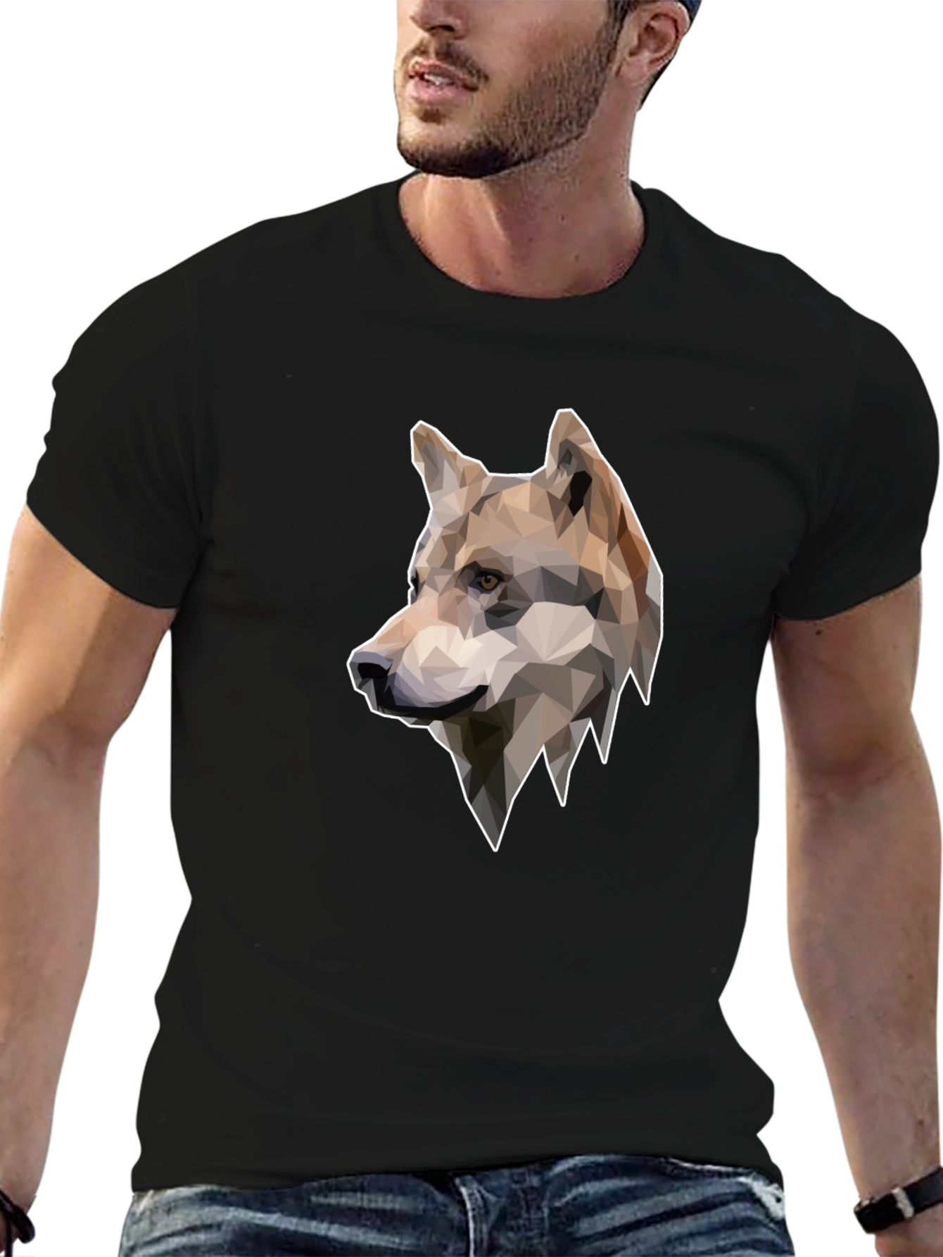 Geometric Wolf Graphic Tee - Mens Black T-Shirt