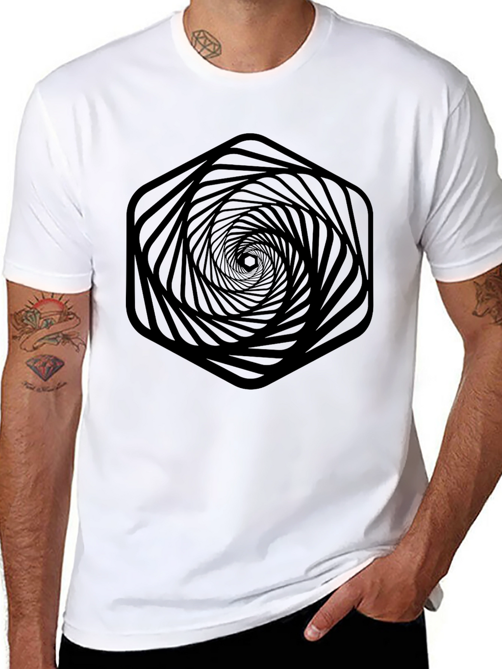 Abstract Hexagon Vortex Graphic T-Shirt
