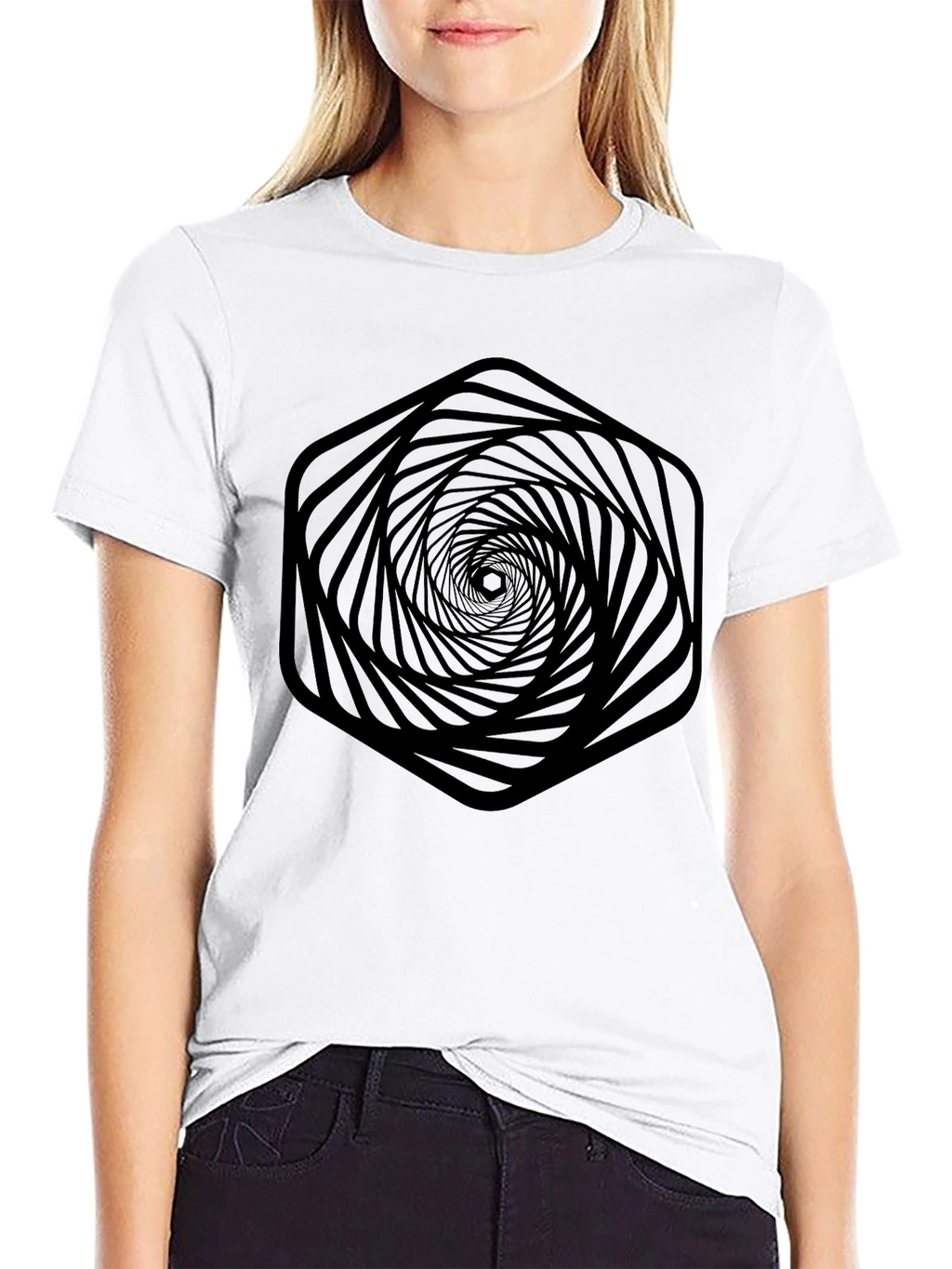 Abstract Hexagon Vortex Graphic T-Shirt