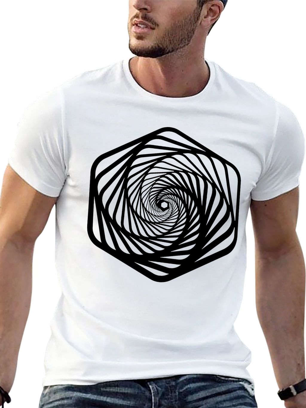 Abstract Hexagon Vortex Graphic T-Shirt