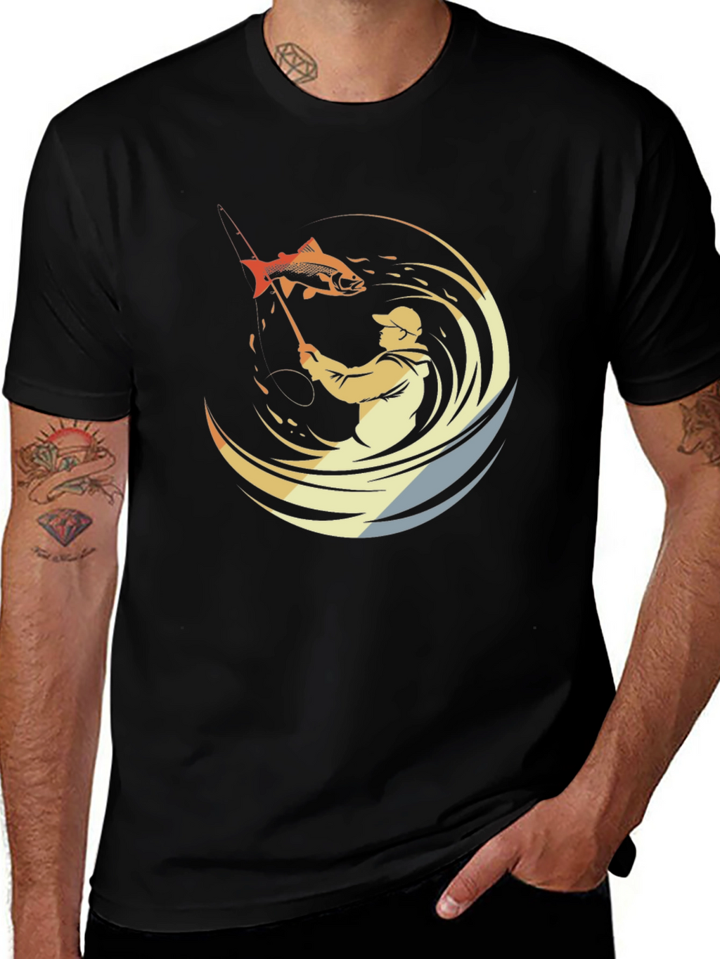 Mens Fishing Graphic Tee - Black