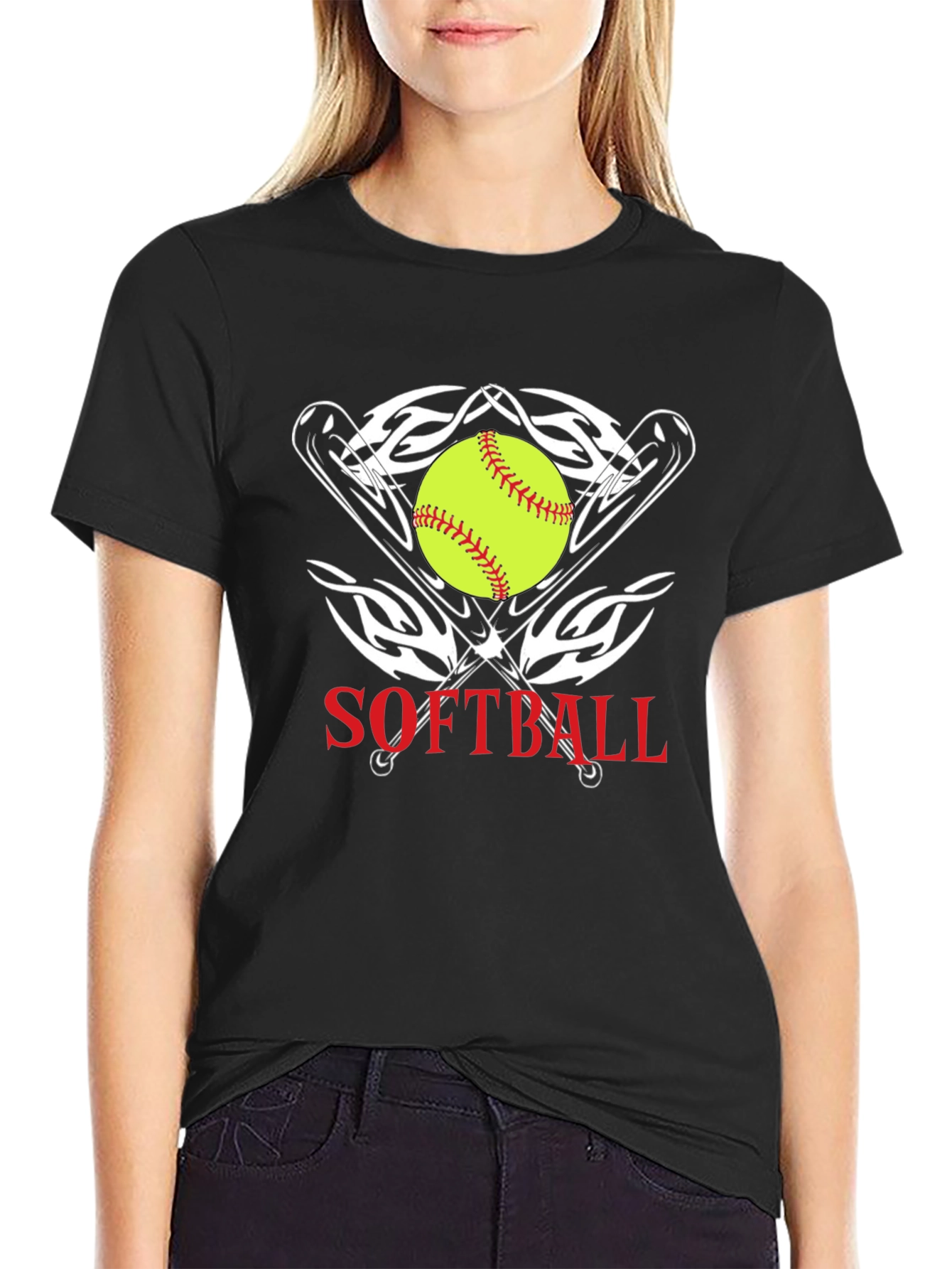 Softball Graphic Tee - Black Cotton